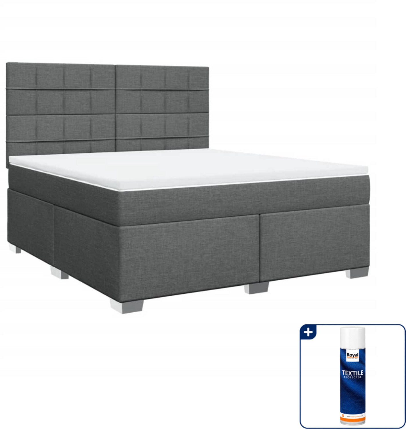 vidaXL Boxspring Kingsize - 180 x 200 cm - stof - donkergrijs - Inclusief textielbeschermer 500 ml