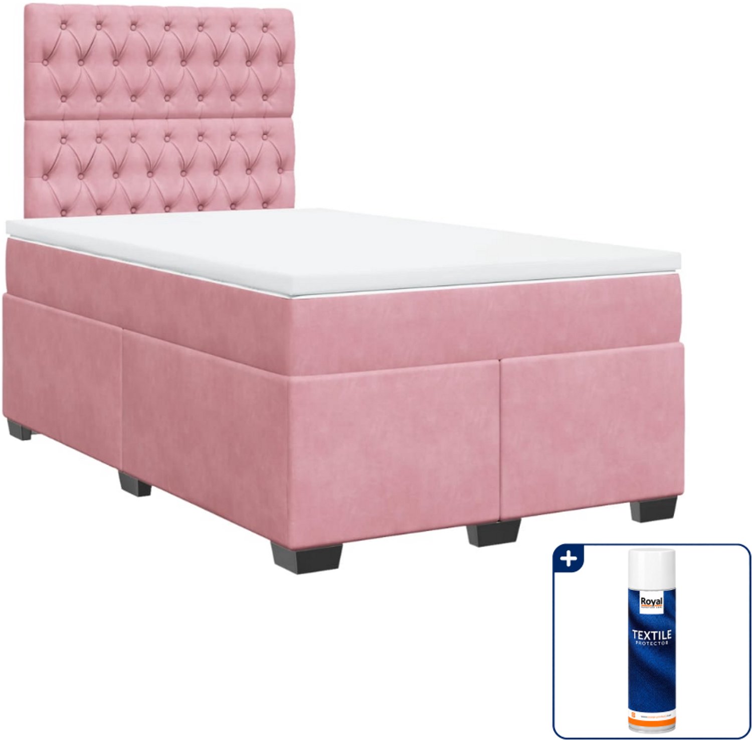 vidaXL boxspring met matras - 120 x 190 cm - fluweel - roze - Inclusief textielbeschermer 500 ml