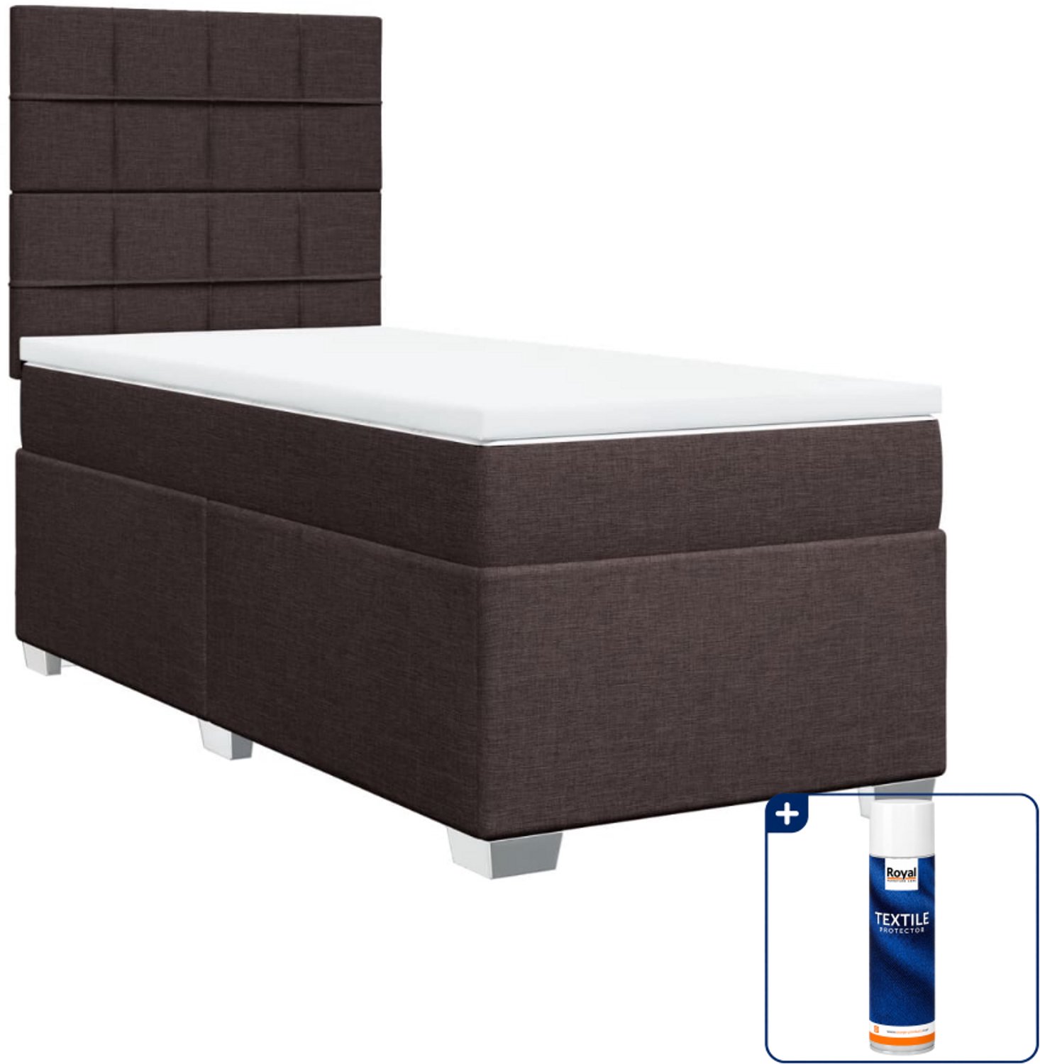 vidaXL boxspring met matras 100 x 200 cm - donkerbruin - Inclusief textielbeschermer 500 ml