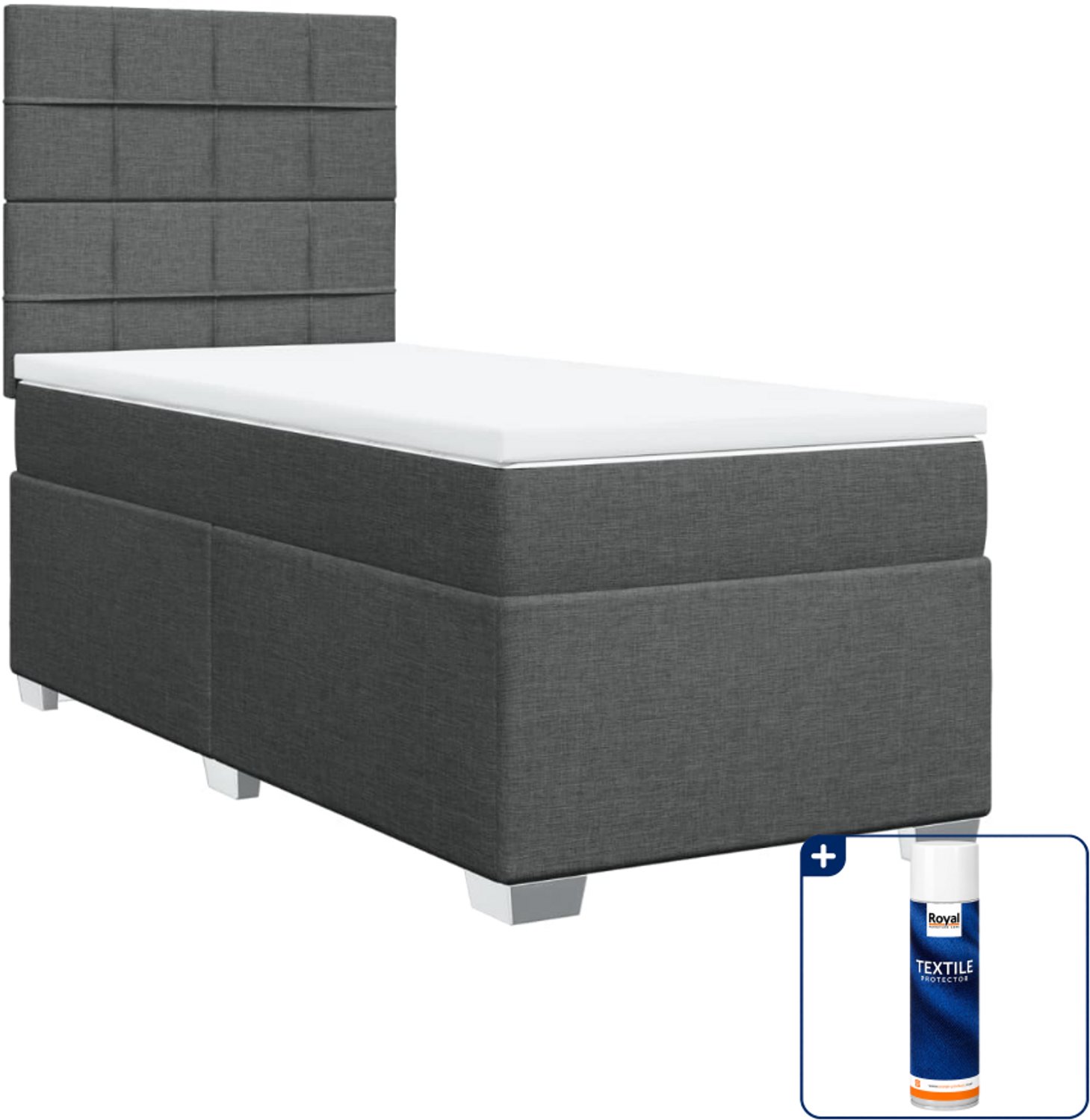 vidaXL boxspring met matras - 100 x 200 cm - stof - donkergrijs - Inclusief textielbeschermer 500 ml