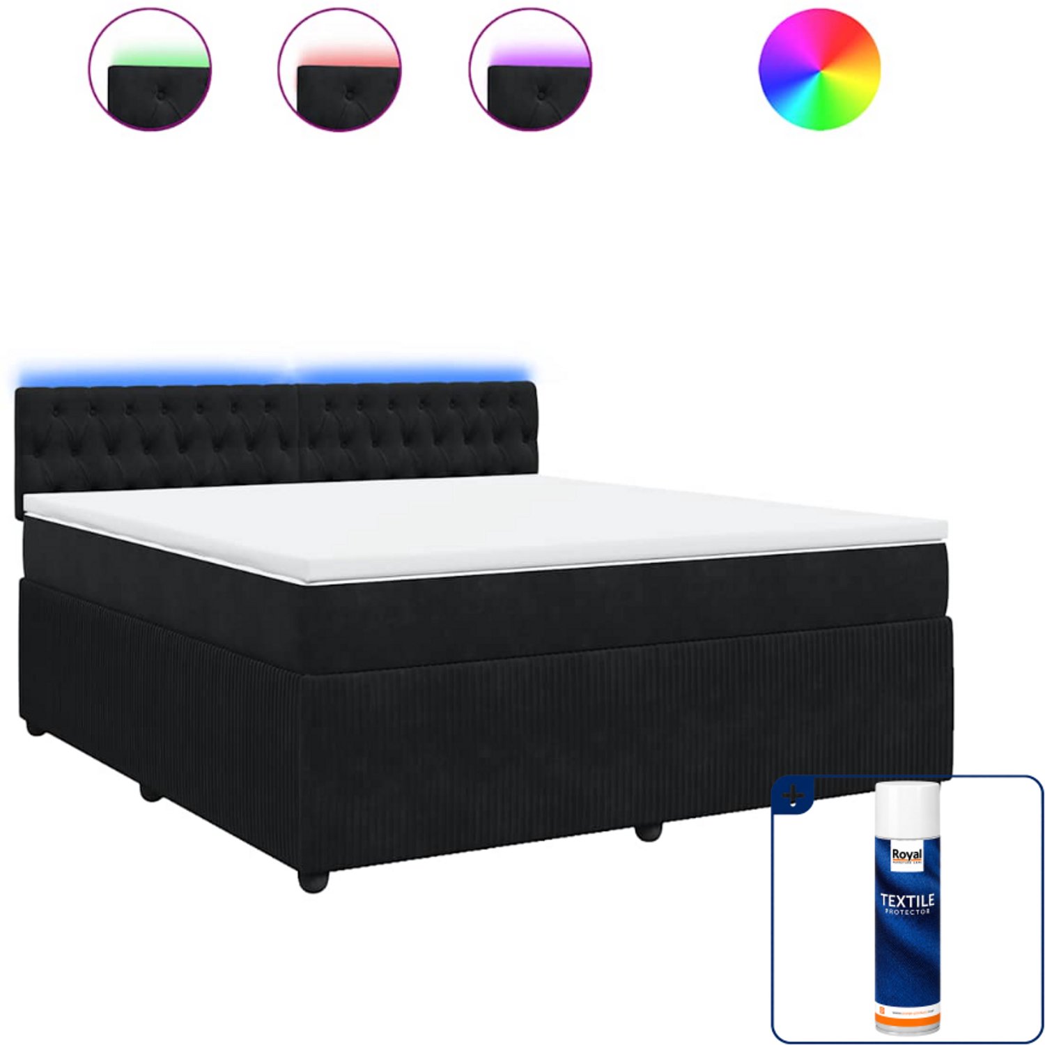vidaXL Kingsize boxspring met matras - 180 x 200 cm - fluweel - zwart - Inclusief textielbeschermer 500 ml