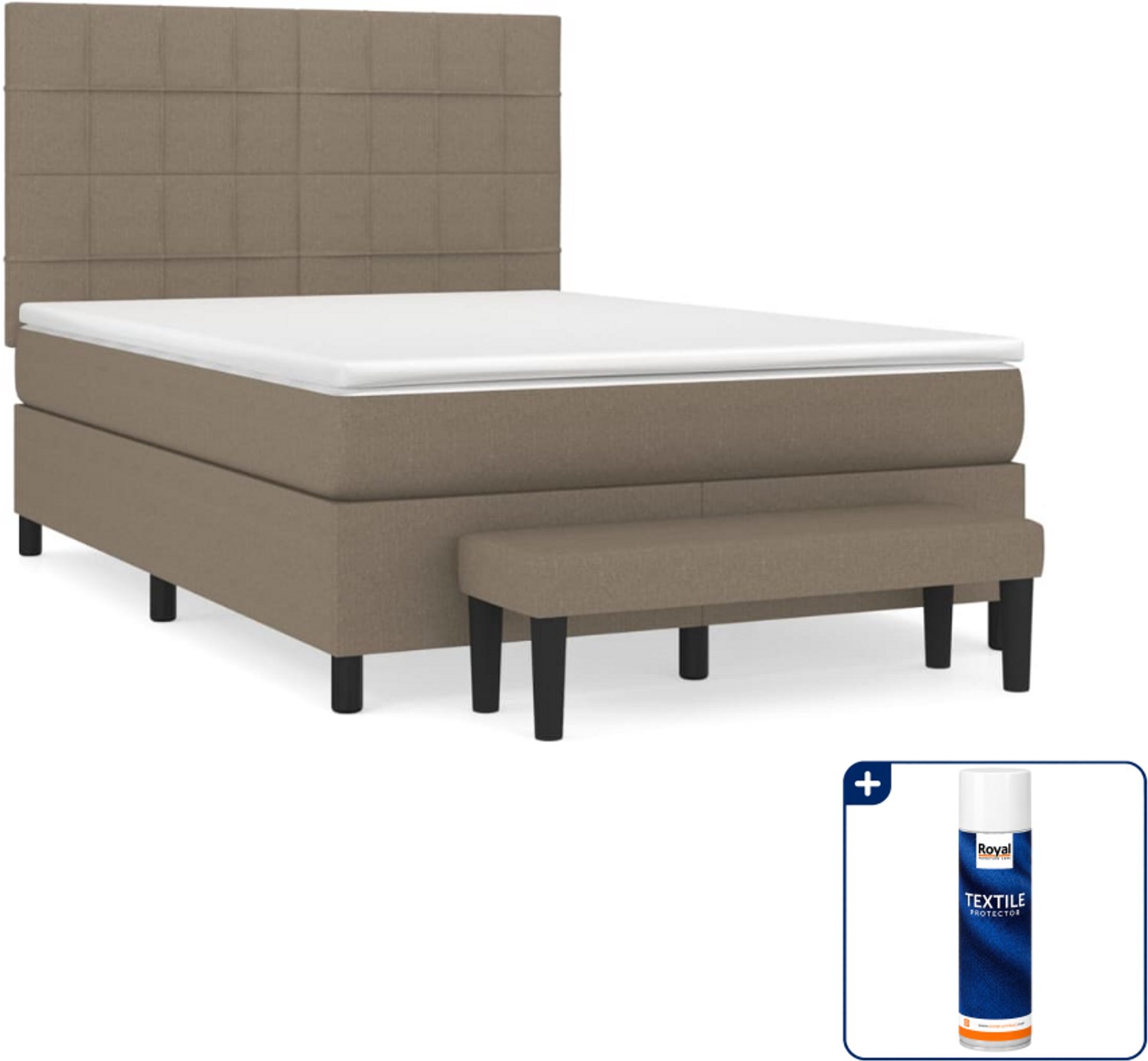 vidaXL Small double boxspring met matras en bankje - taupe - Inclusief textielbeschermer 500 ml