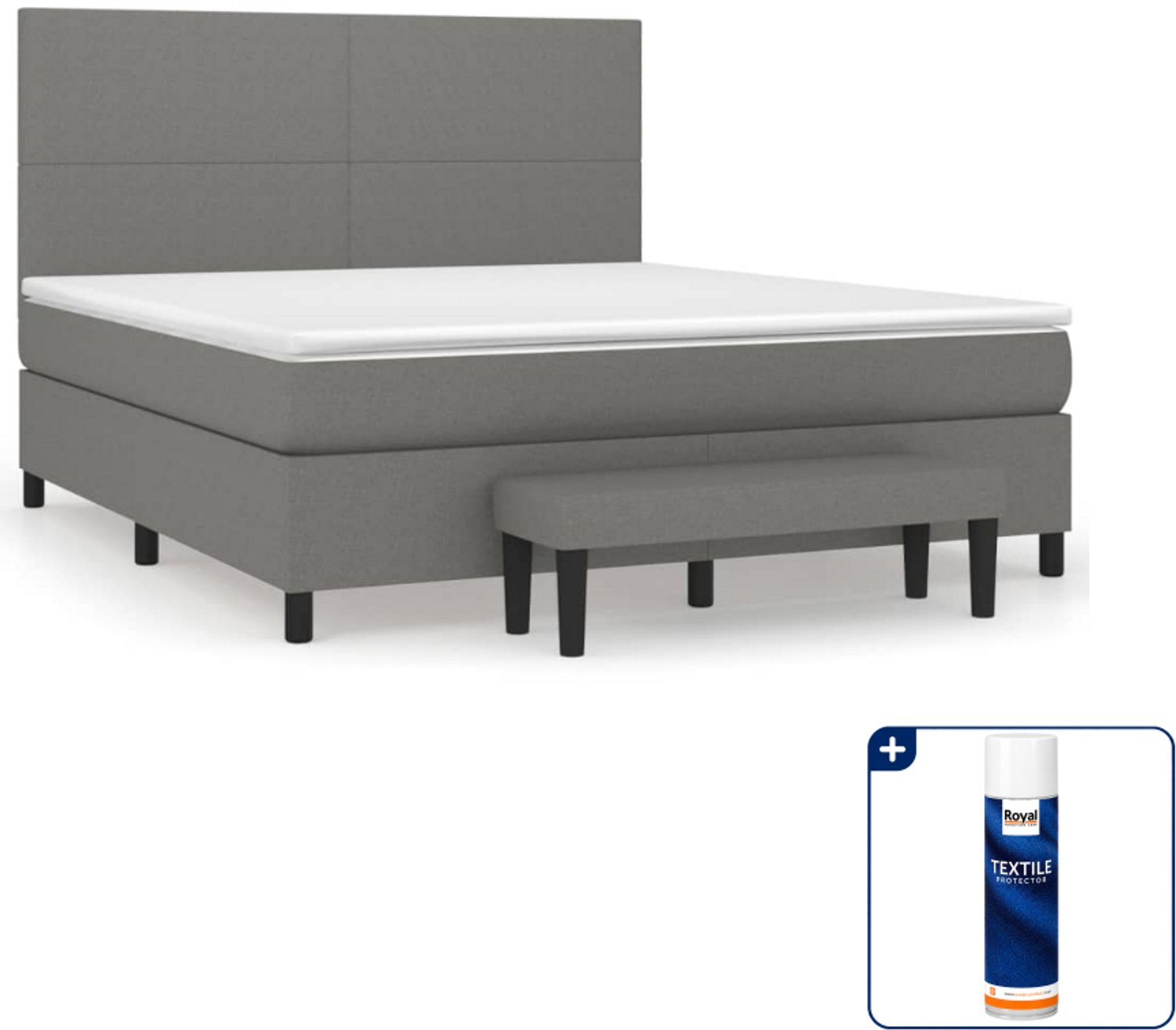 vidaXL boxspring met matras en bankje - Queensize - donkergrijs - Inclusief textielbeschermer 500 ml