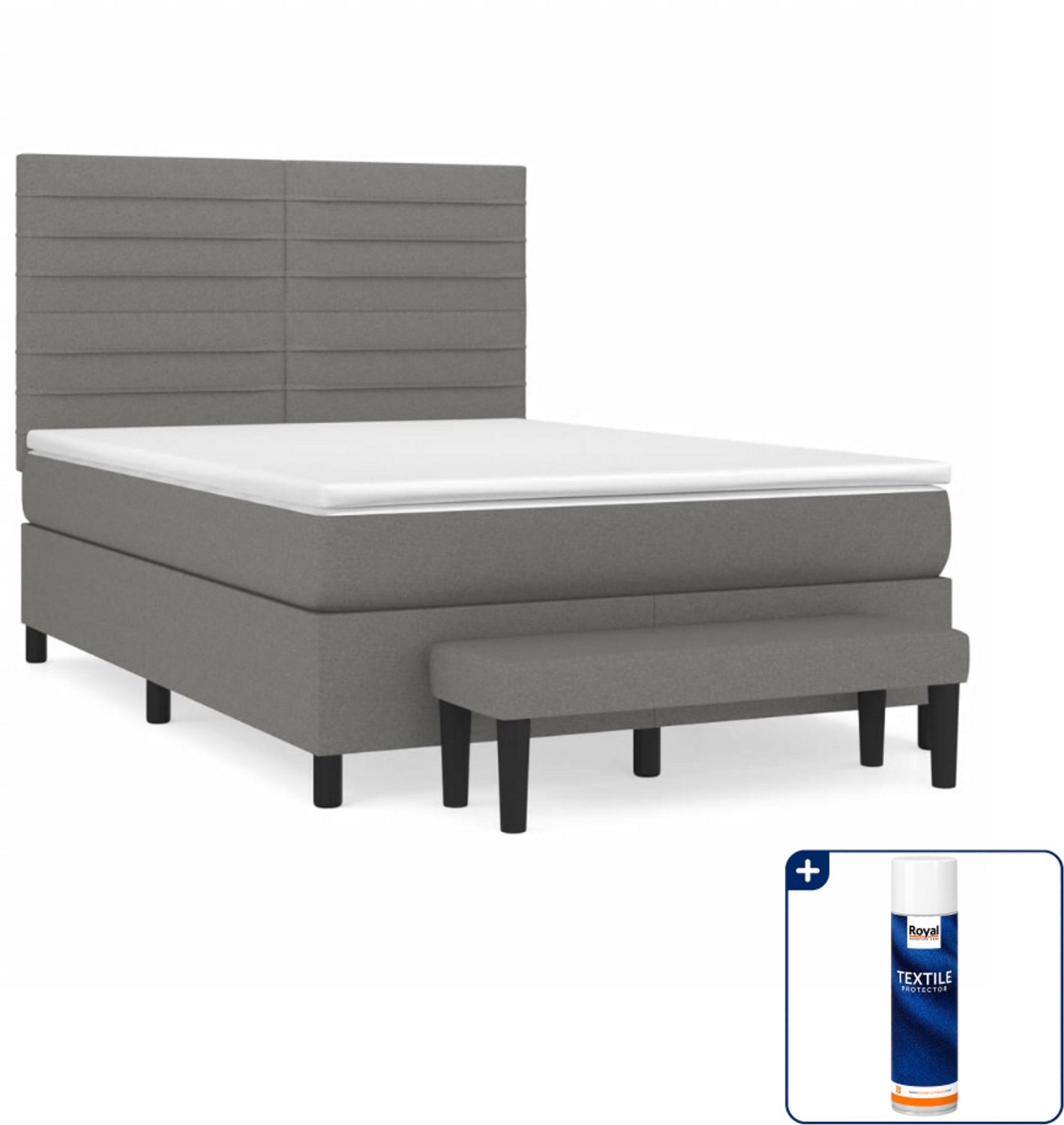 vidaXL boxspring met matras en bankje - 140 x 190 cm - donkergrijs - Inclusief textielbeschermer 500 ml