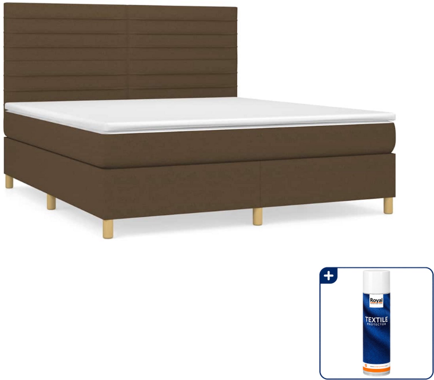 vidaXL Boxspring Kingsize - 180 x 200 cm - stof - donkerbruin - Inclusief textielbeschermer 500 ml