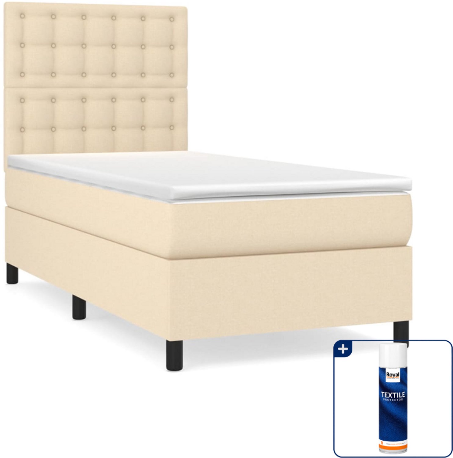 vidaXL boxspring met matras 100 x 200 cm - stof - crème - Inclusief textielbeschermer 500 ml