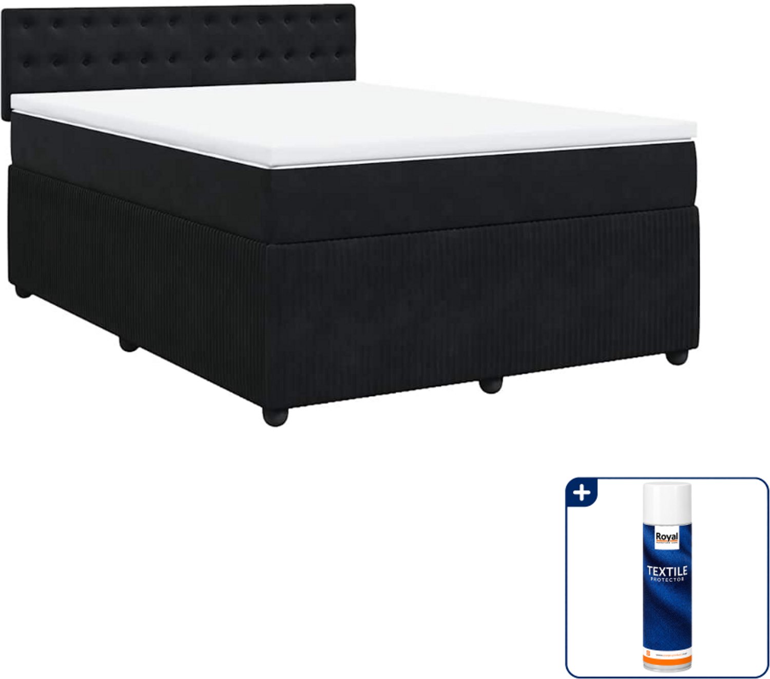 vidaXL boxspring met matras - 140 x 190 cm - fluweel - zwart - Inclusief textielbeschermer 500 ml