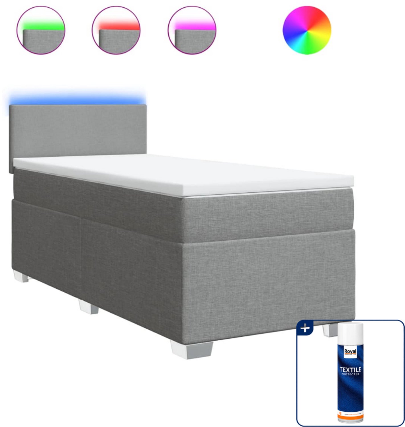 vidaXL boxspring met matras - 80 x 200 cm - lichtgrijs - Inclusief textielbeschermer 500 ml