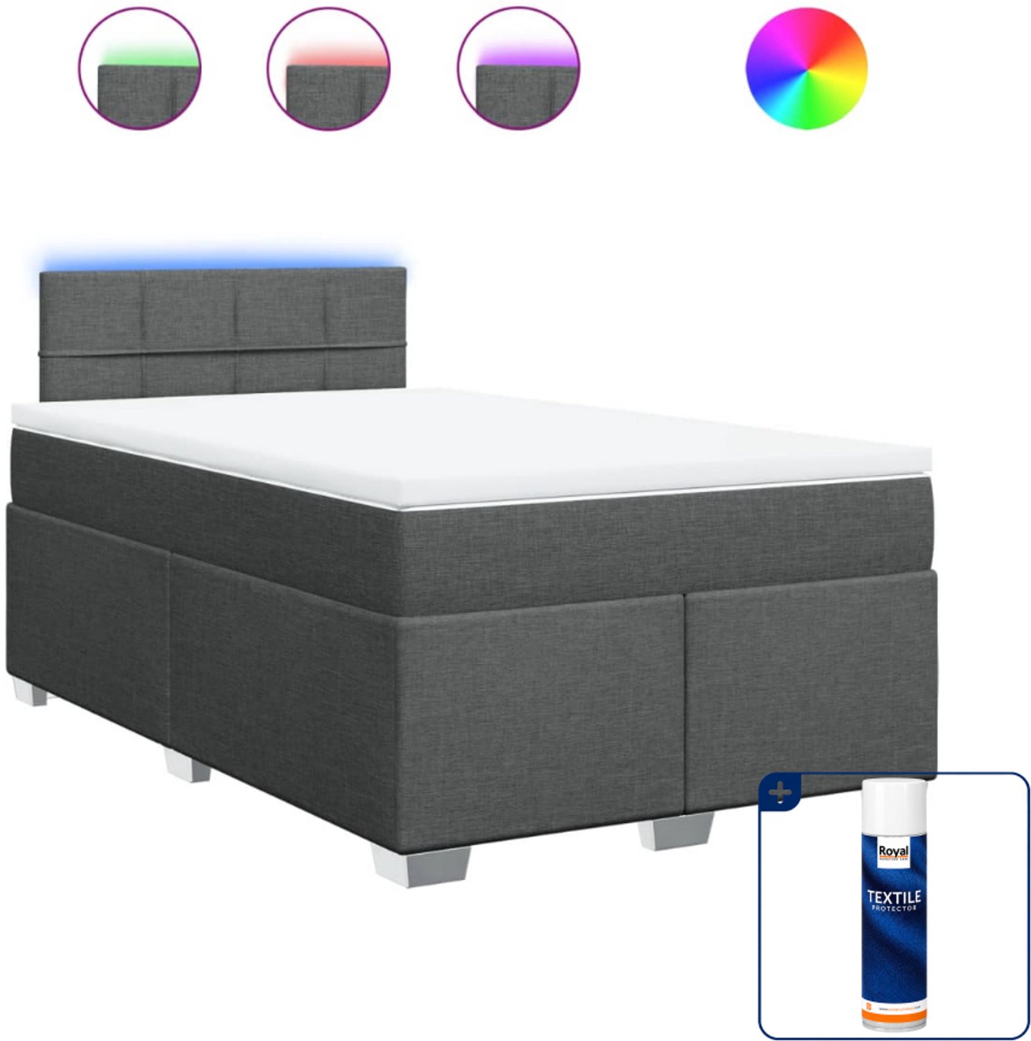 vidaXL boxspring met matras - 120 x 200 cm - donkergrijs - Inclusief textielbeschermer 500 ml