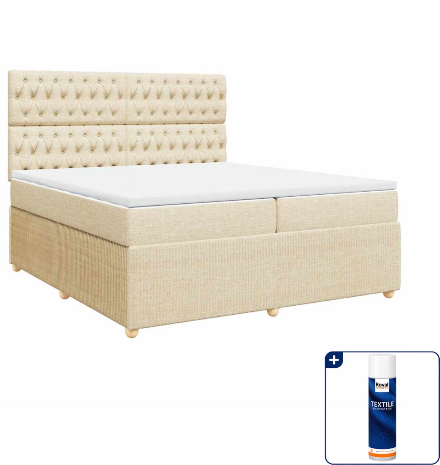 vidaXL Super kingsize boxspring met matras - 200 x 200 cm - crème - Inclusief textielbeschermer 500 ml