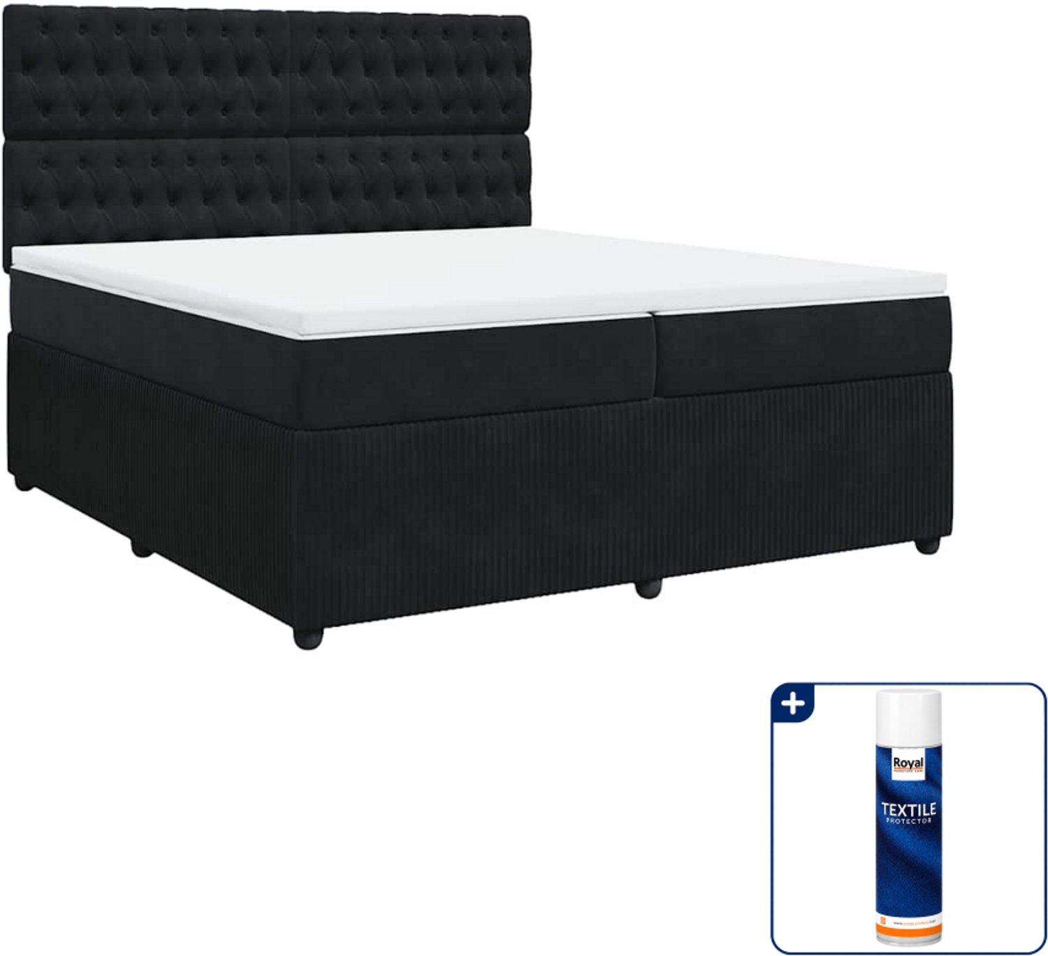 vidaXL boxspring met matras - Super kingsize - 200 x 200 cm - zwart - Inclusief textielbeschermer 500 ml