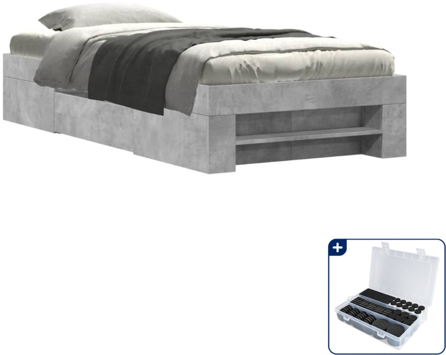 vidaXL bedframe - 90 x 190 cm - bewerkt hout - betongrijs - Inclusief antikrasvilt 177-delig Wit
