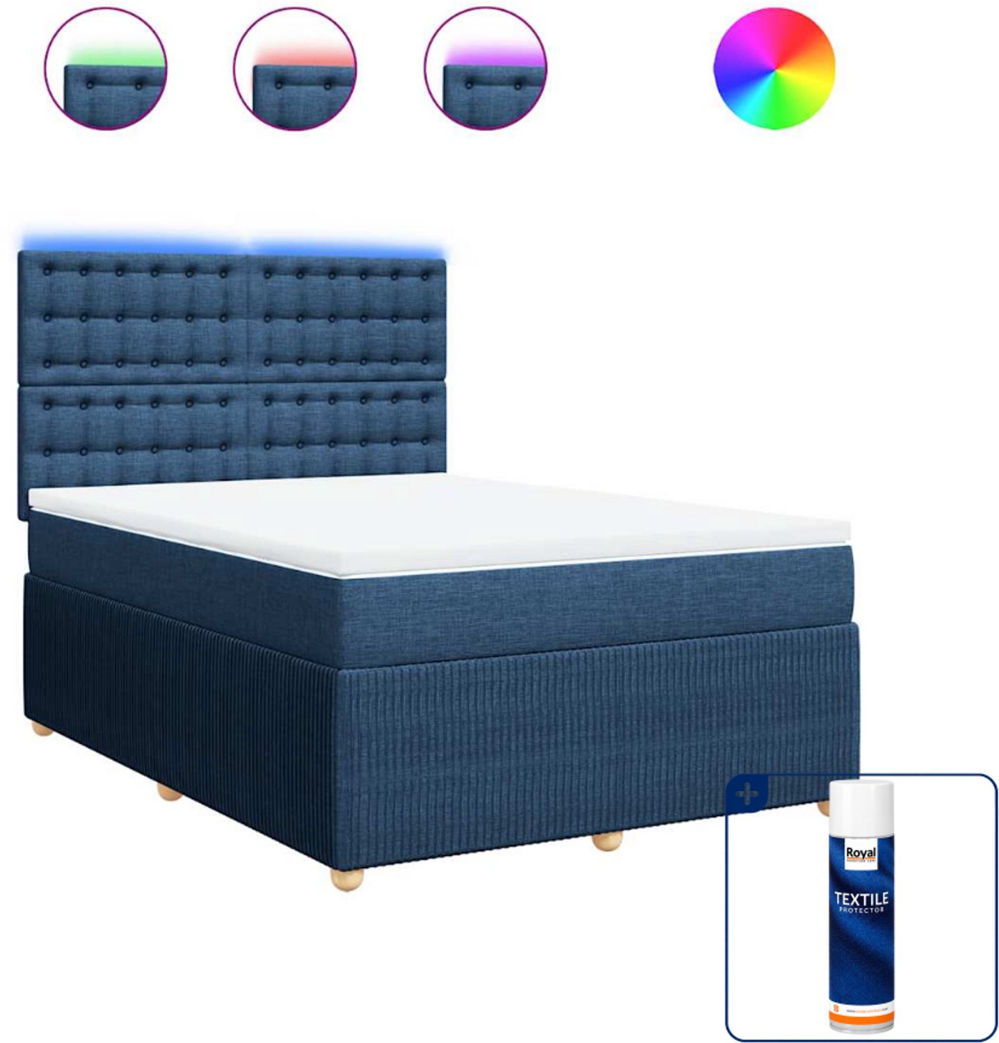 vidaXL Queensize boxspring - 160 x 200 cm - blauw - Inclusief textielbeschermer 500 ml
