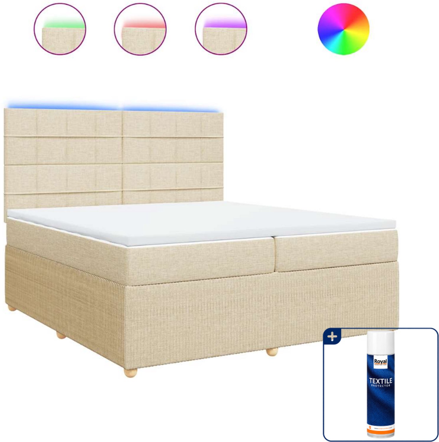 vidaXL boxspring - super kingsize - 200 x 200 cm - crème - Inclusief textielbeschermer 500 ml