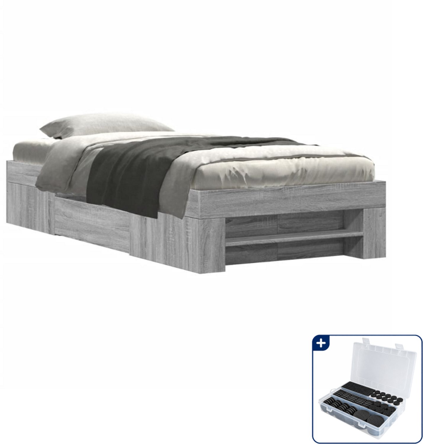 vidaXL Bedframe - 100 x 200 cm - grijs sonoma eiken - Inclusief antikrasvilt 177-delig Bruin