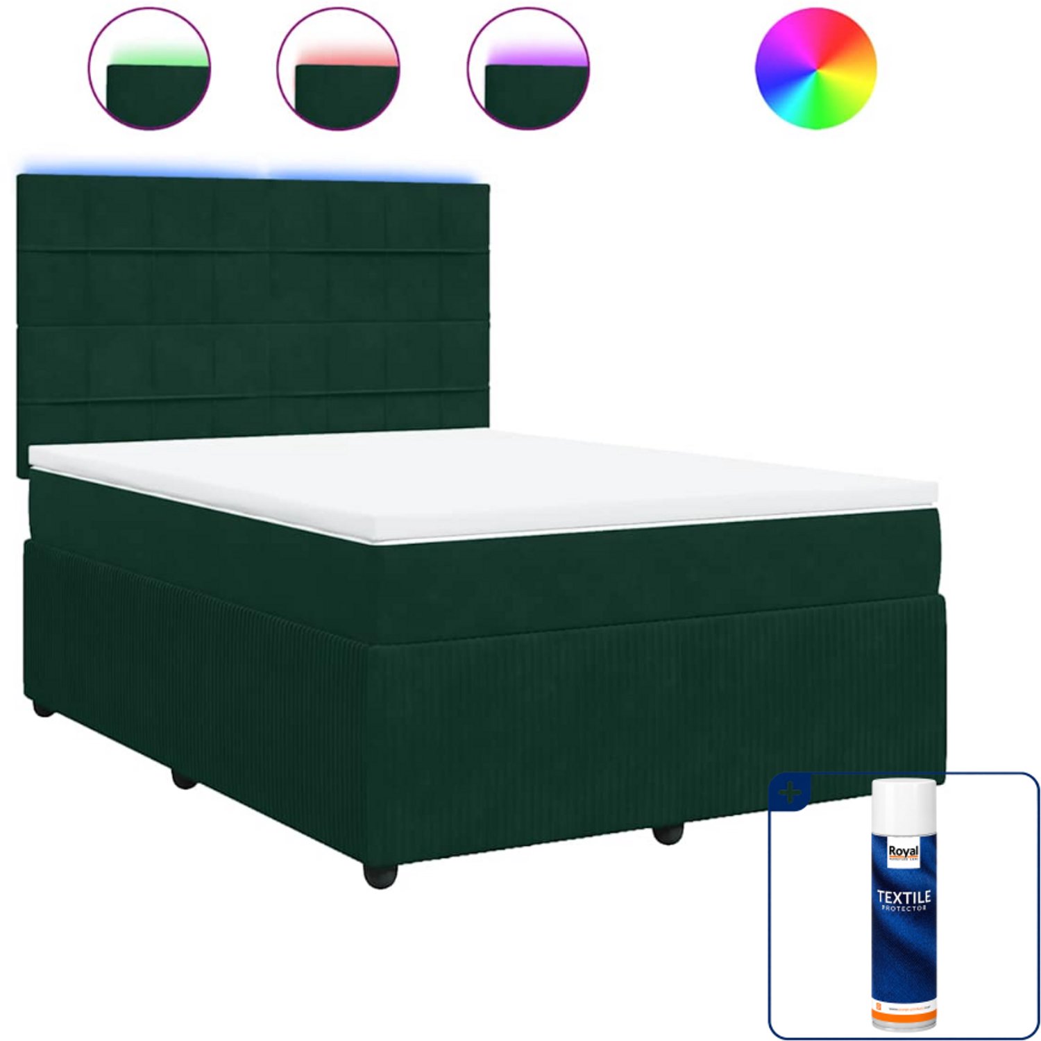 vidaXL boxspring met matras - 140 x 190 cm - fluweel - donkergroen - Inclusief textielbeschermer 500 ml Wit