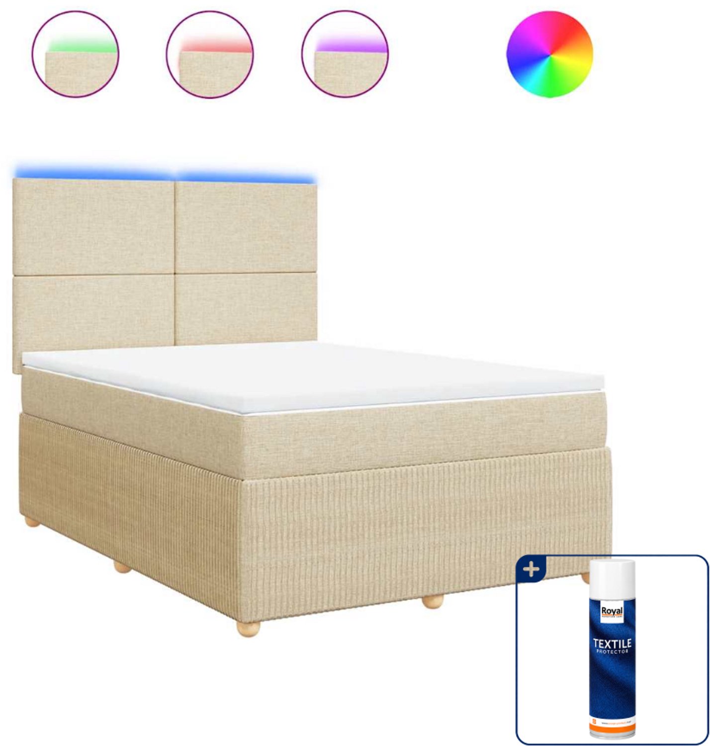 vidaXL boxspring Small double - 140 x 200 cm - crème - Inclusief textielbeschermer 500 ml