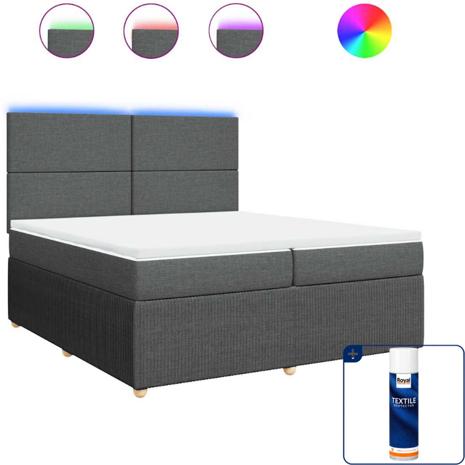 vidaXL boxspring met matras - super kingsize - 200x200 cm - donkergrijs - Inclusief textielbeschermer 500 ml