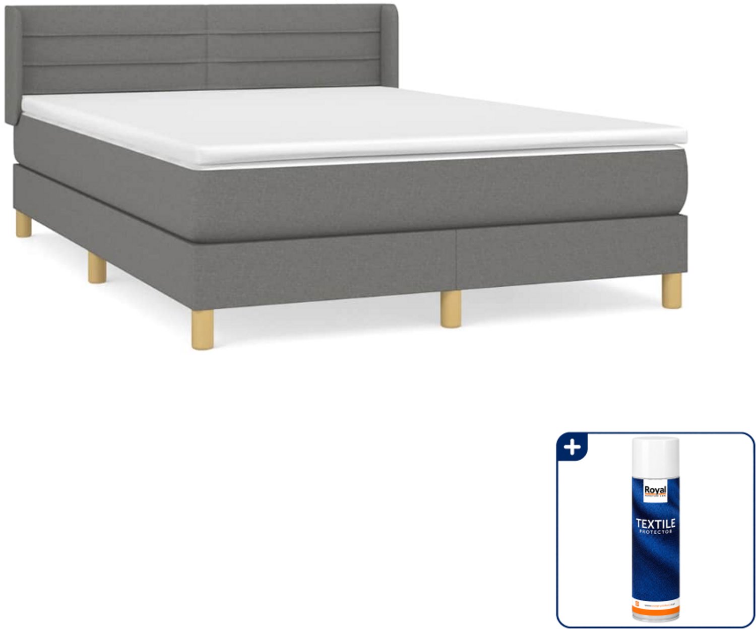 vidaXL Boxspring 140 x 190 cm - stof - donkergrijs - Inclusief textielbeschermer 500 ml