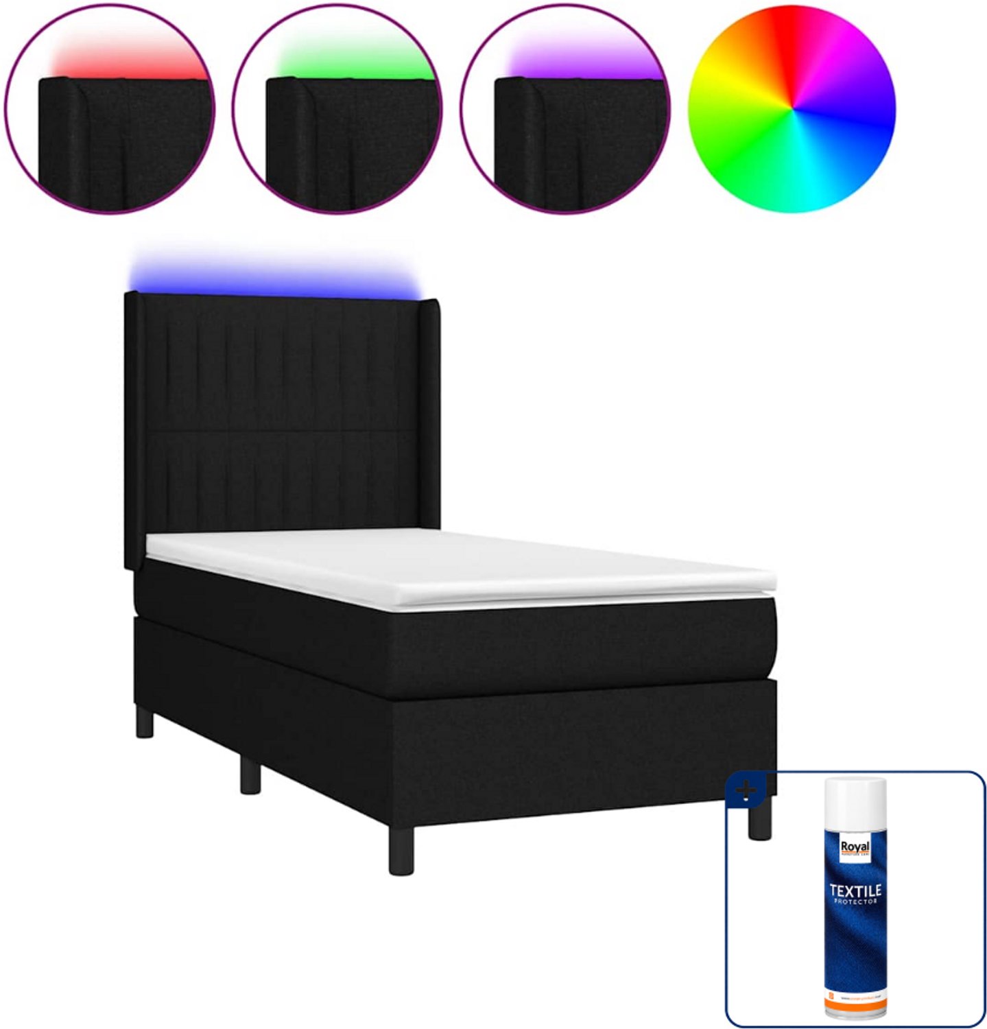 vidaXL boxspring met matras en led 90 x 200 cm - zwart - Inclusief textielbeschermer 500 ml