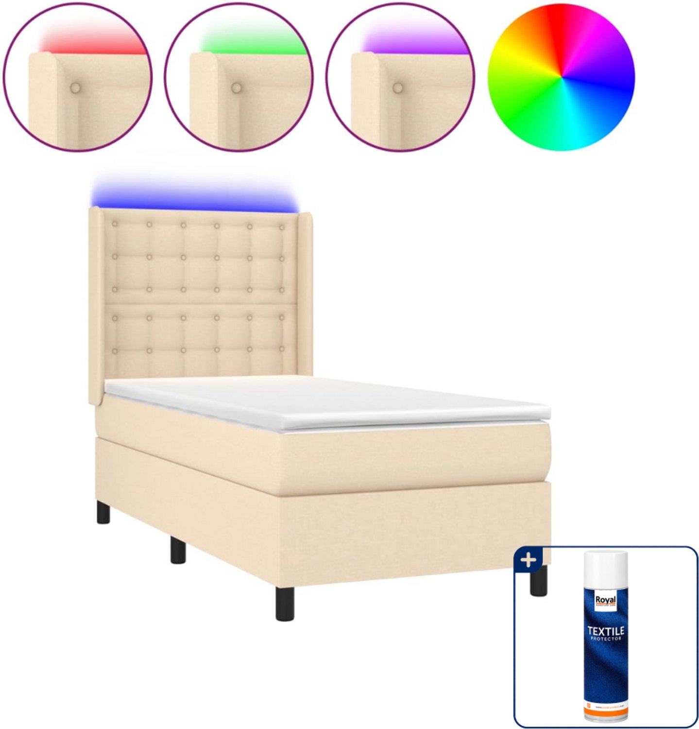 vidaXL boxspring met matras en led - 100 x 200 cm - crèmekleurig - Inclusief textielbeschermer 500 ml