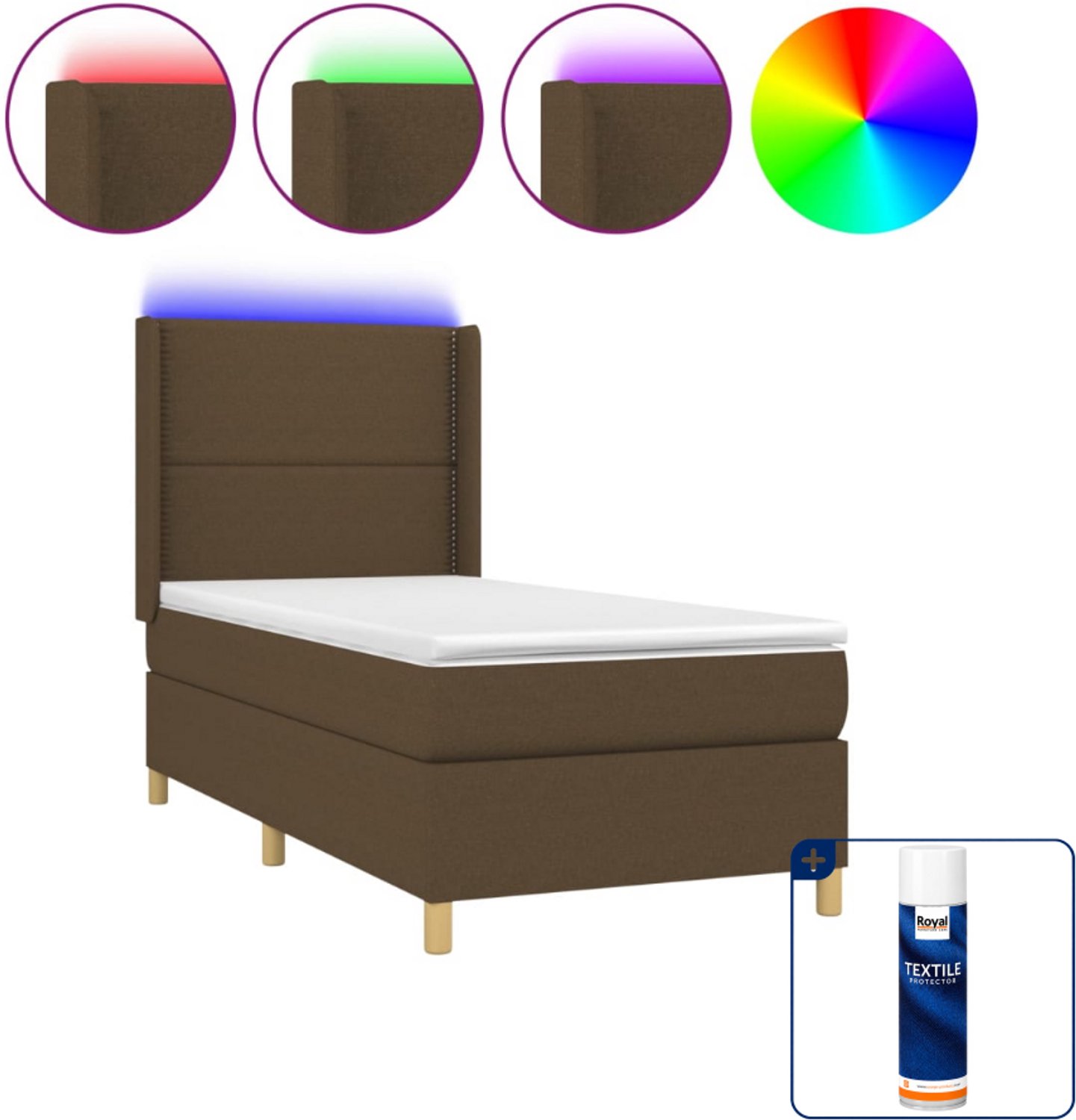 vidaXL boxspring met matras en led - 90 x 190 cm - donkerbruin - Inclusief textielbeschermer 500 ml