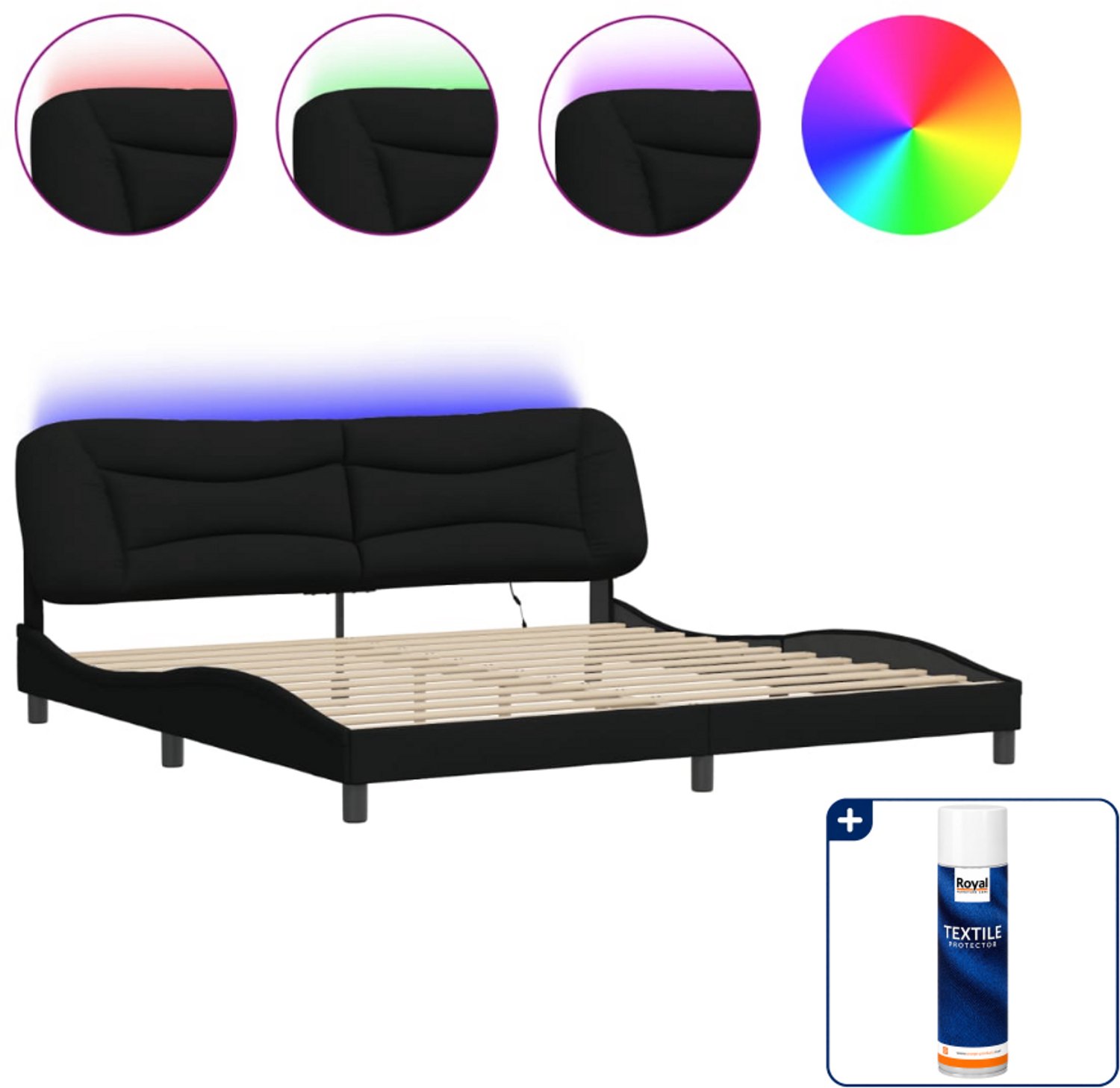 vidaXL Hvar bedframe - 200 x 200 cm - stof - zwart - Inclusief textielbeschermer 500 ml Wit