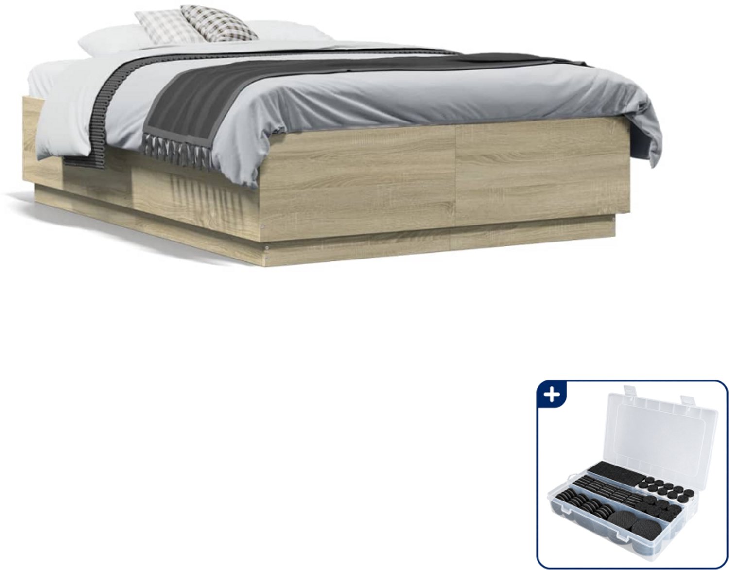 vidaXL bedframe - 120 x 190 cm - bewerkt hout - sonoma eiken - Inclusief antikrasvilt 177-delig Grijs