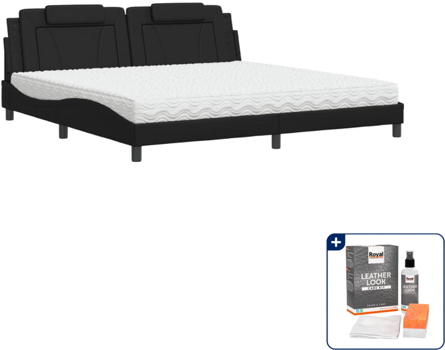 vidaXL Viana bed met matras 200 x 200 cm - kunstleer - zwart - Inclusief onderhoudsset voor kunstleer 150 ml Wit