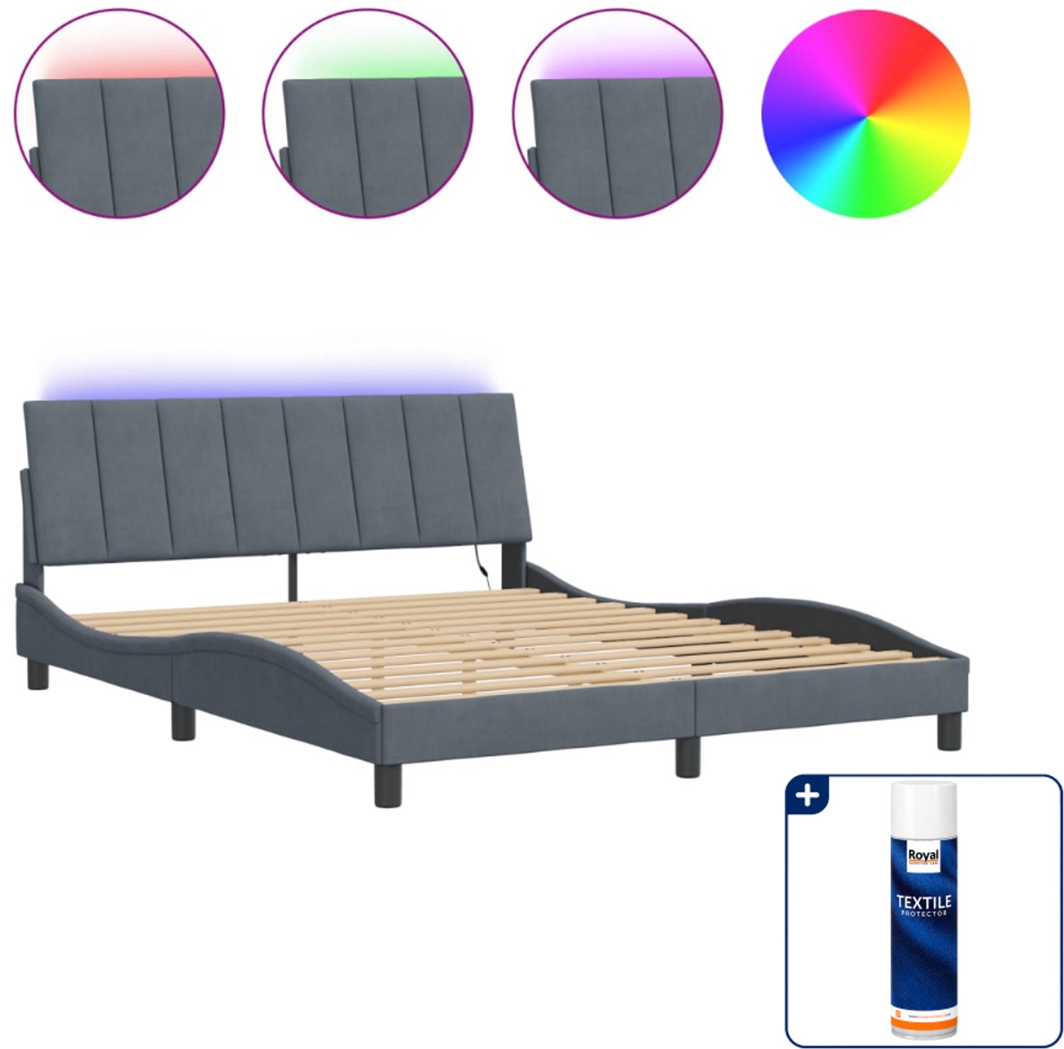 vidaXL Bedframe Hanko - Queensize - 160 x 200 cm - donkergrijs - Inclusief textielbeschermer 500 ml