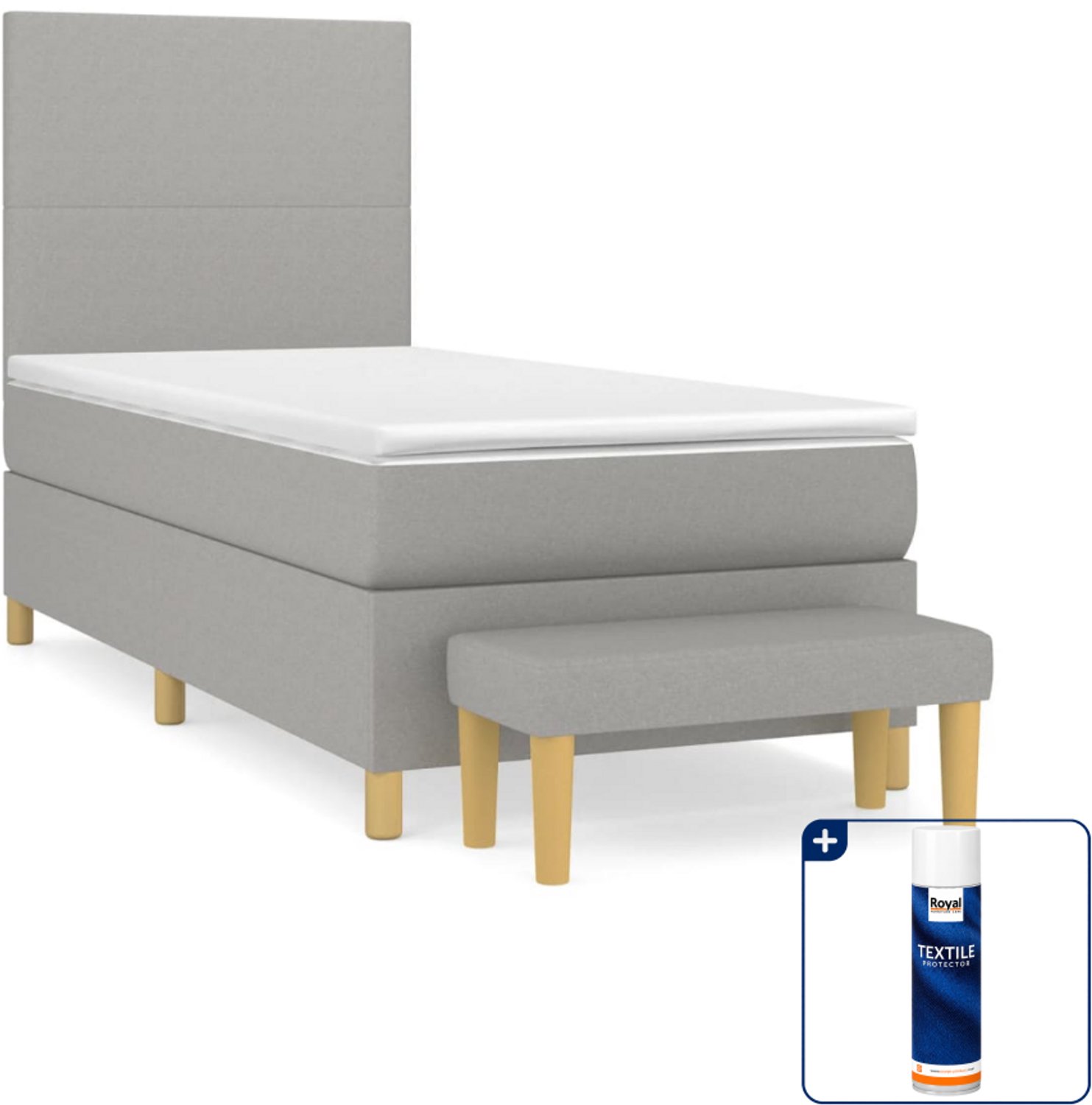 vidaXL boxspring met matras en bankje - 100 x 200 cm - lichtgrijs - Inclusief textielbeschermer 500 ml