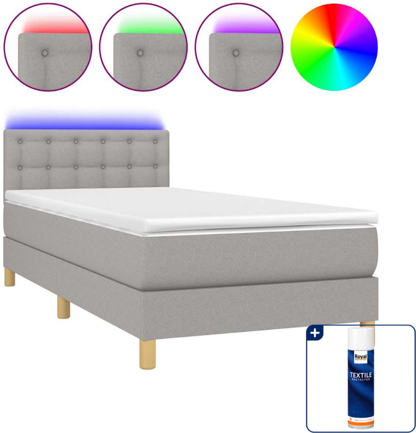 vidaXL boxspring met matras en led - 80 x 200 cm - lichtgrijs - Inclusief textielbeschermer 500 ml