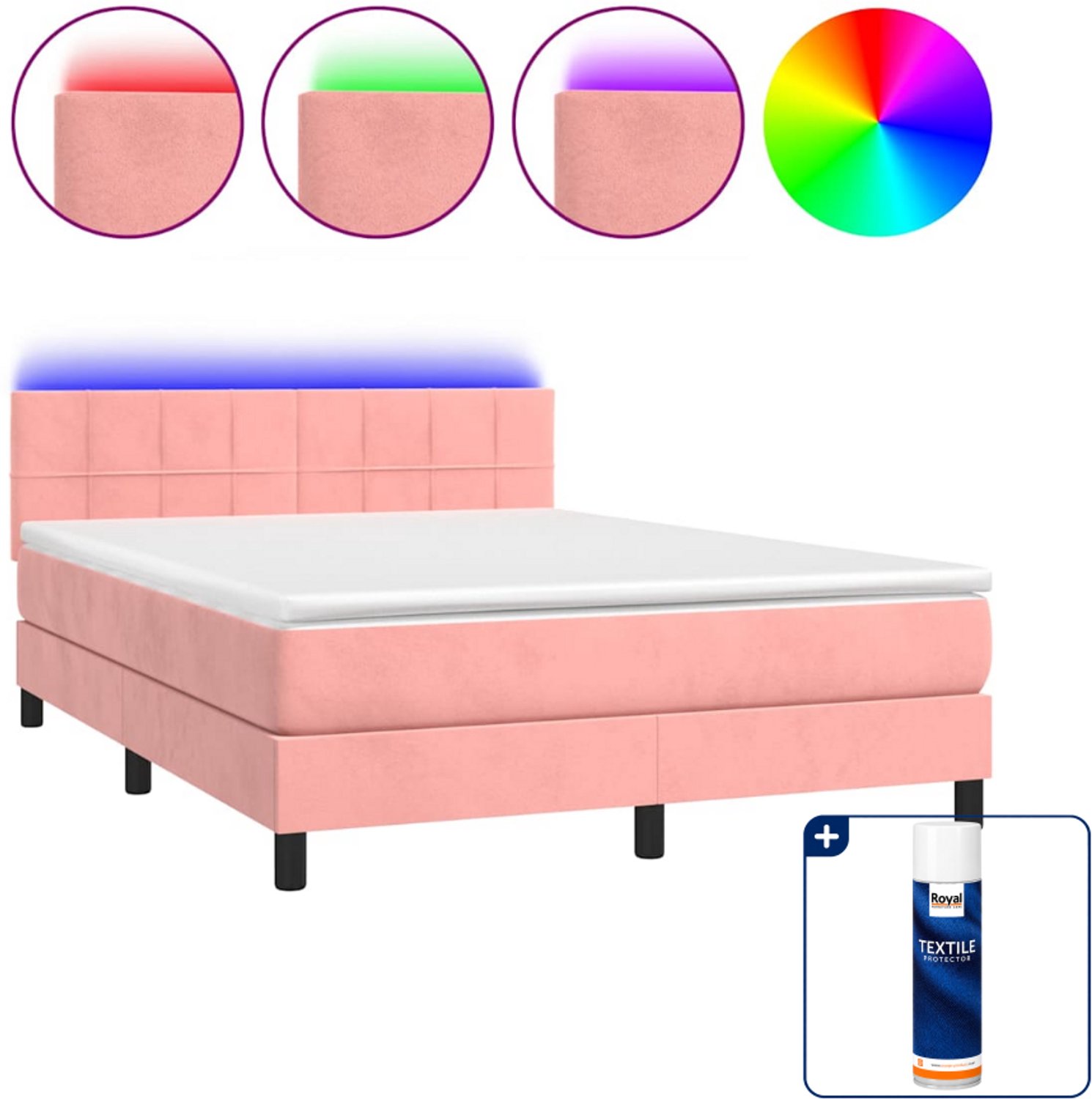 vidaXL boxspring Small double - 140 x 200 cm - fluweel - roze - Inclusief textielbeschermer 500 ml