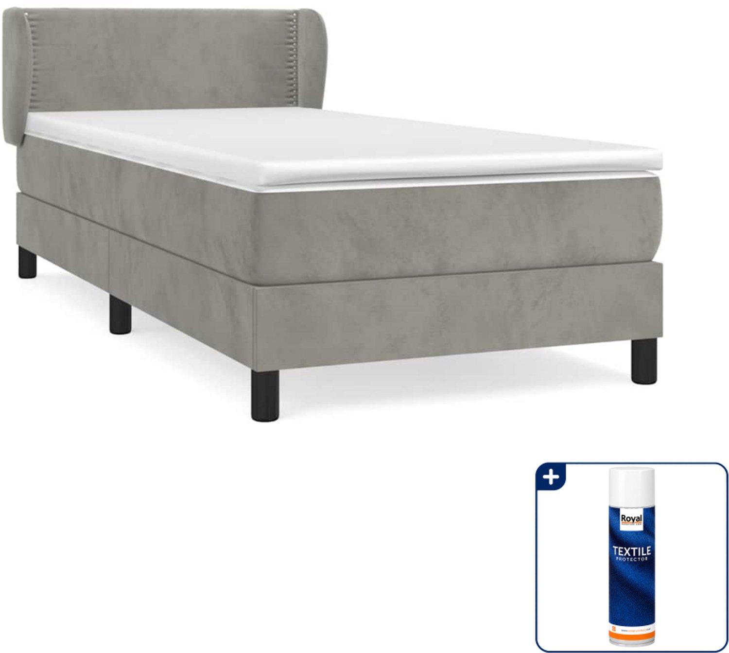 vidaXL boxspring met matras 80 x 200 cm - fluweel - lichtgrijs - Inclusief textielbeschermer 500 ml