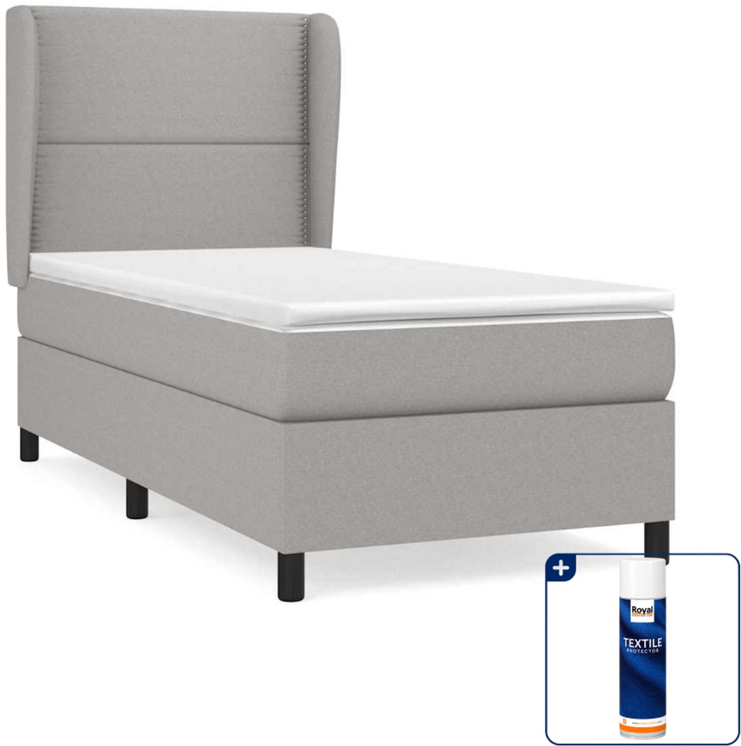 vidaXL boxspring met matras - 100 x 200 cm - stof - lichtgrijs - Inclusief textielbeschermer 500 ml