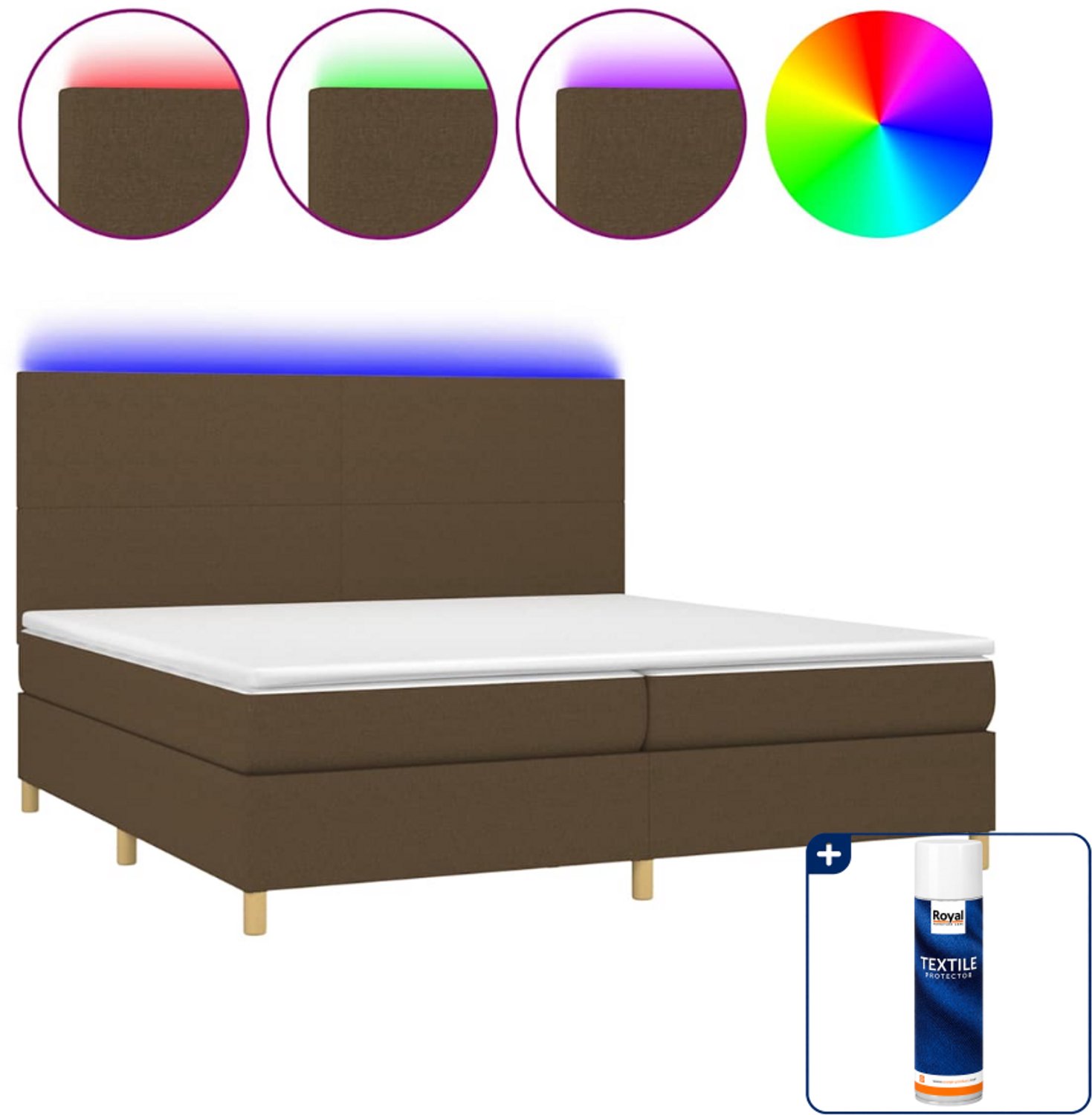 vidaXL boxspring met matras en led - Super kingsize - donkerbruin - Inclusief textielbeschermer 500 ml