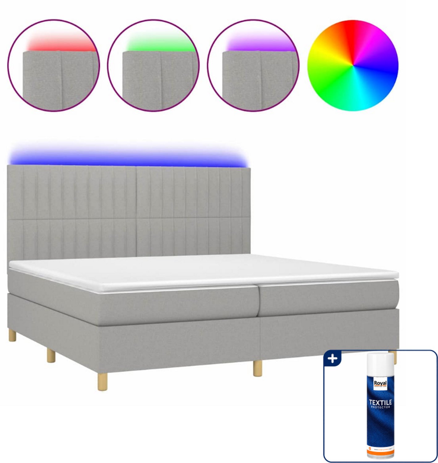 vidaXL boxspring met matras en led - super kingsize - lichtgrijs - Inclusief textielbeschermer 500 ml