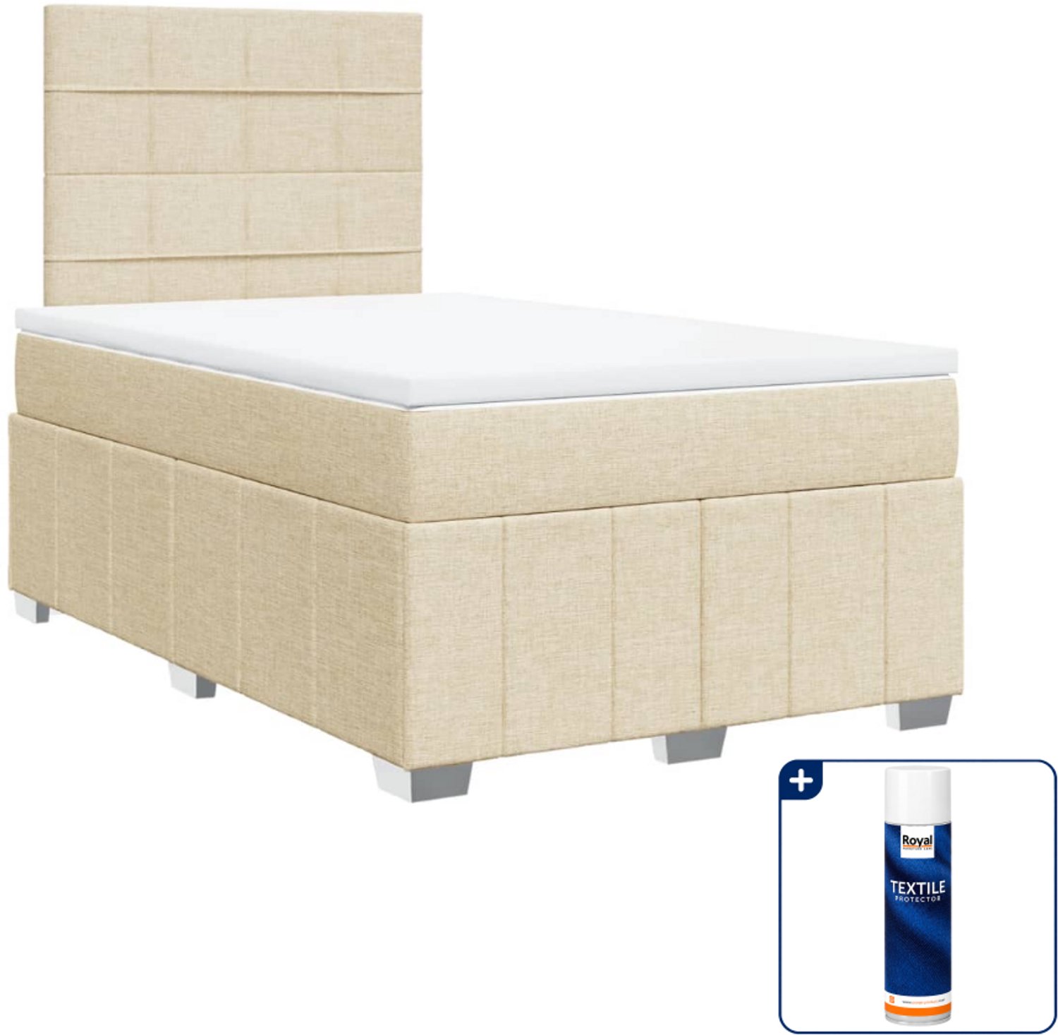 vidaXL boxspring met matras 120 x 190 cm - stof - crèmekleurig - Inclusief textielbeschermer 500 ml