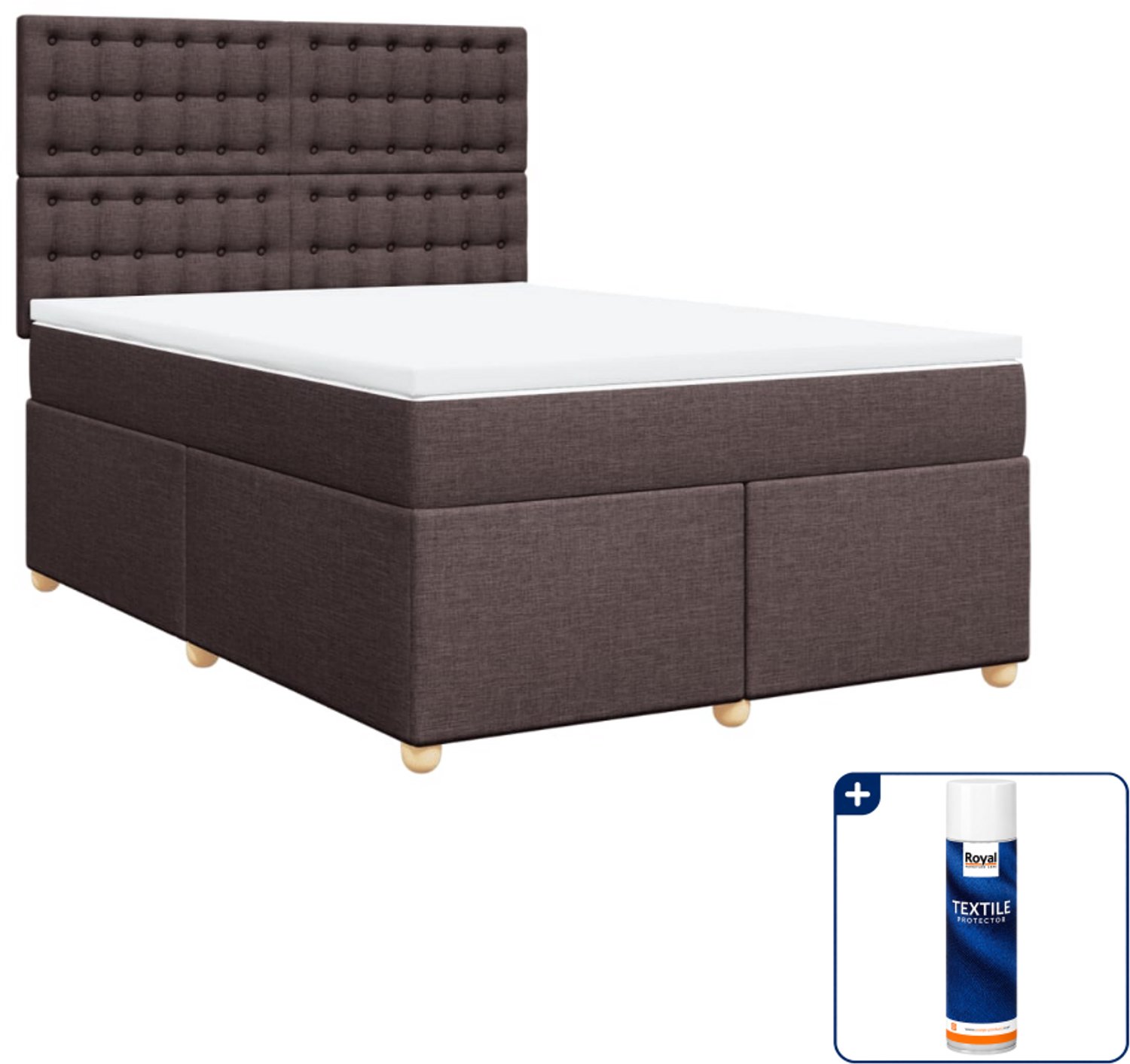vidaXL Queensize boxspring met matras - 160 x 200 cm - donkerbruin - Inclusief textielbeschermer 500 ml