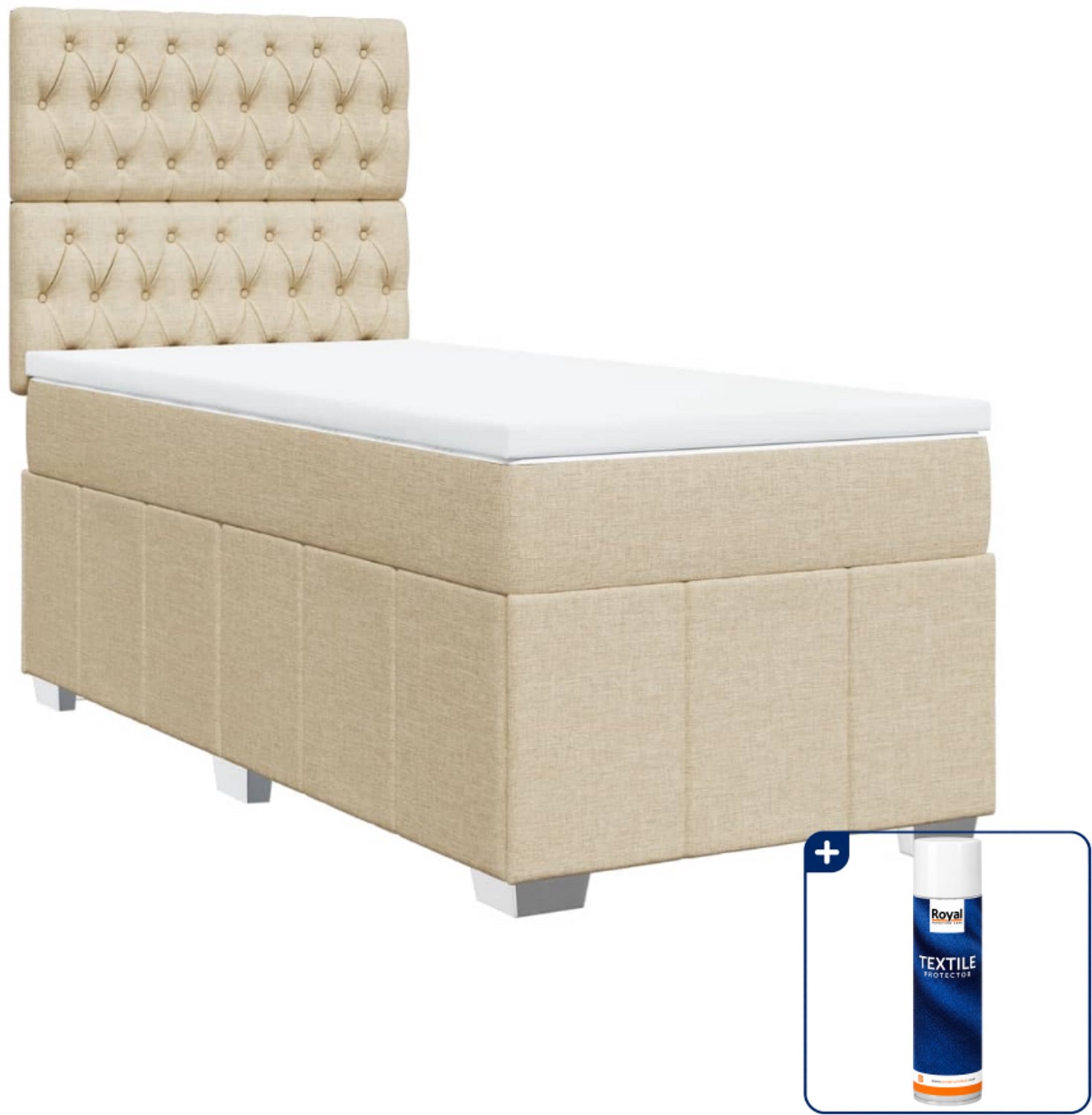 vidaXL boxspring met matras - 100 x 200 cm - stof - crème - Inclusief textielbeschermer 500 ml
