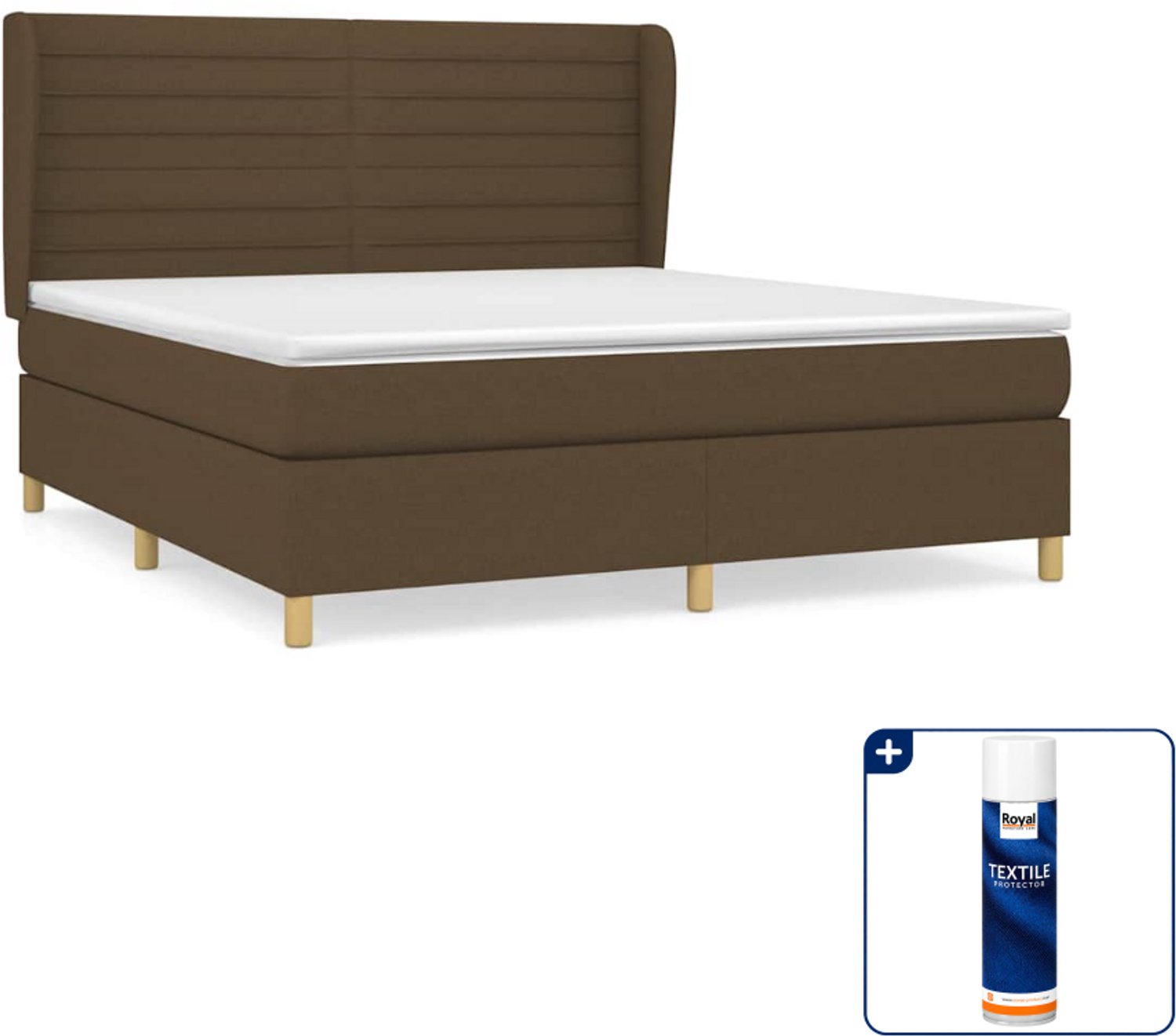 vidaXL Boxspring - Queensize - 160 x 200 cm - donkerbruin - Inclusief textielbeschermer 500 ml