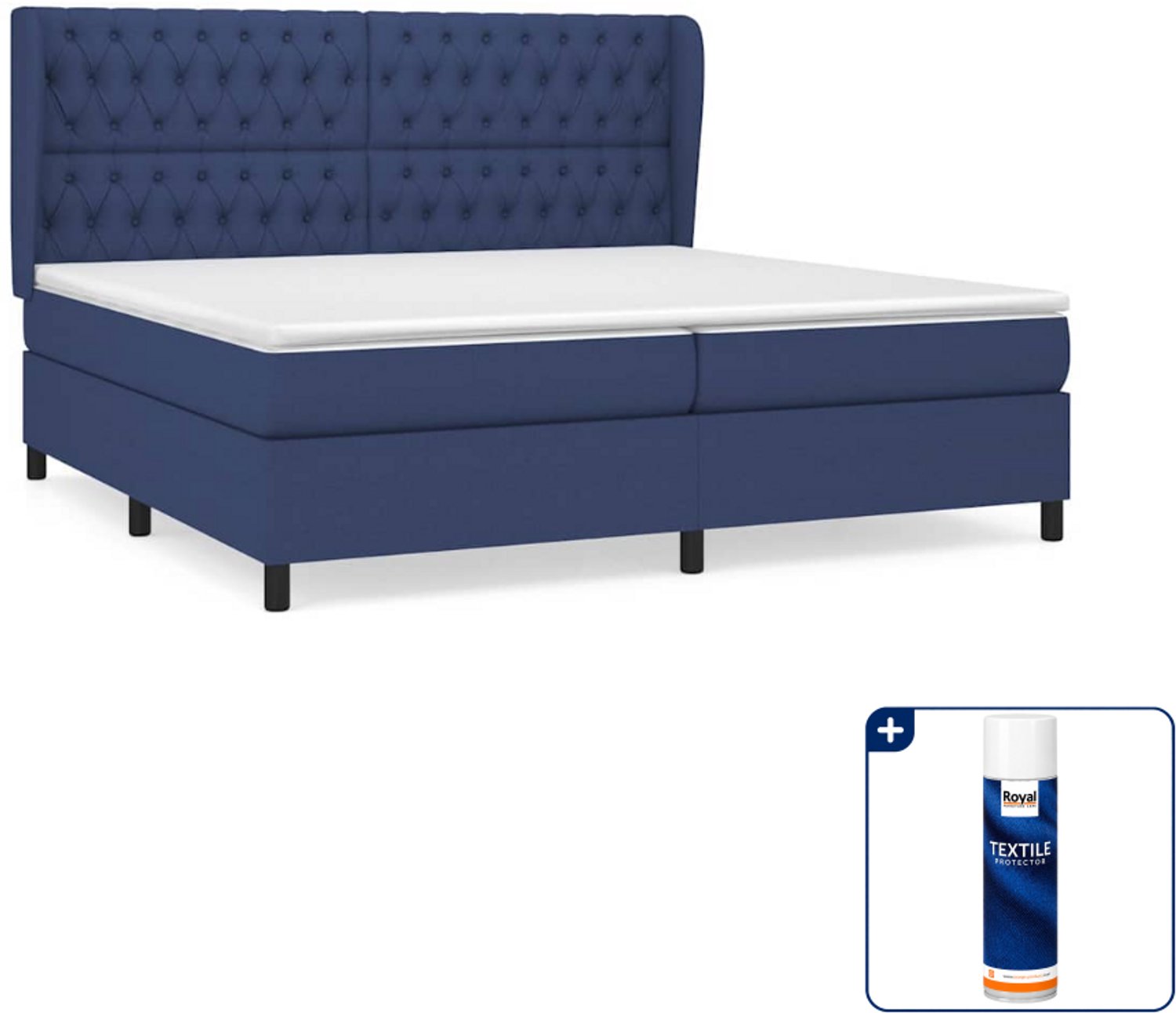 vidaXL boxspring met matras - Super kingsize - 200 x 200 cm - blauw - Inclusief textielbeschermer 500 ml