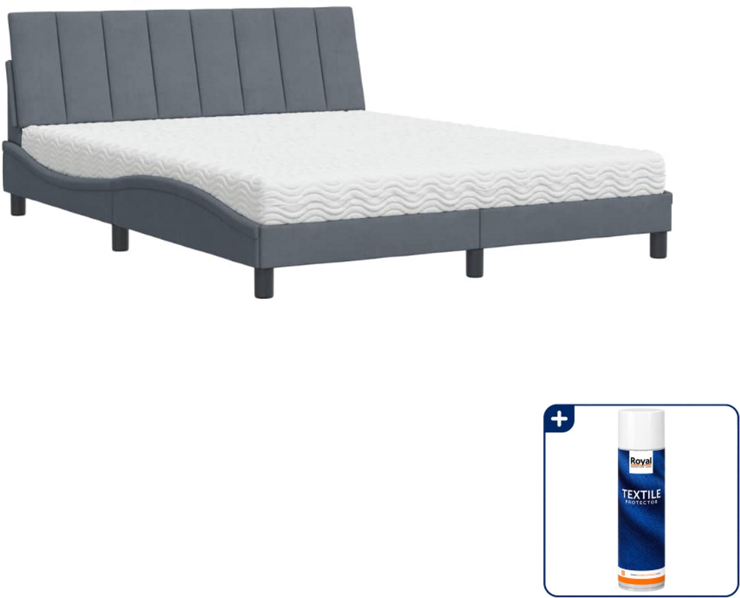 vidaXL Hanko bed met matras - Queensize - 160 x 200 cm - donkergrijs - Inclusief textielbeschermer 500 ml