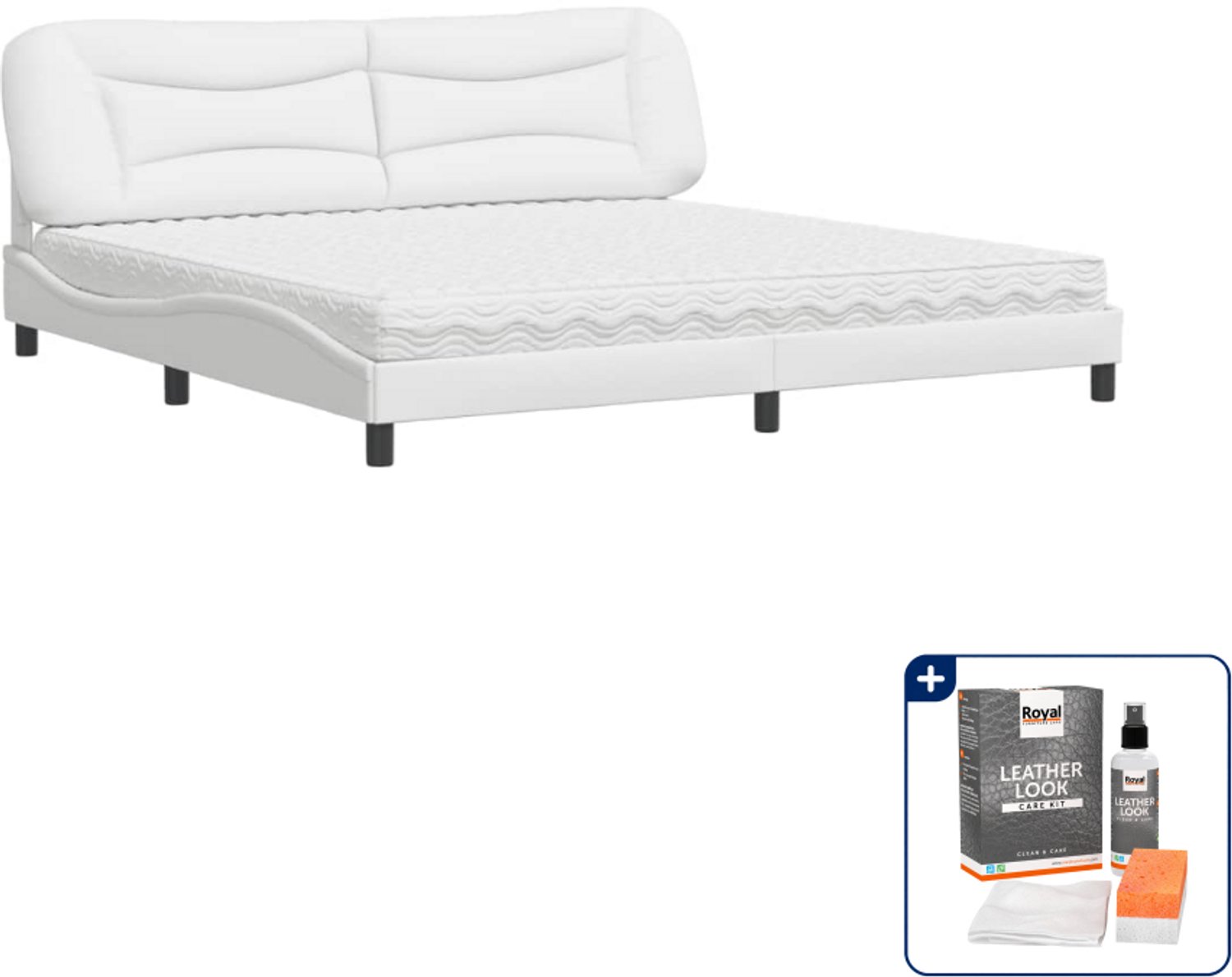 vidaXL Hvar bed met matras - 200 x 200 cm - kunstleer - wit - Inclusief onderhoudsset voor kunstleer 150 ml Bruin