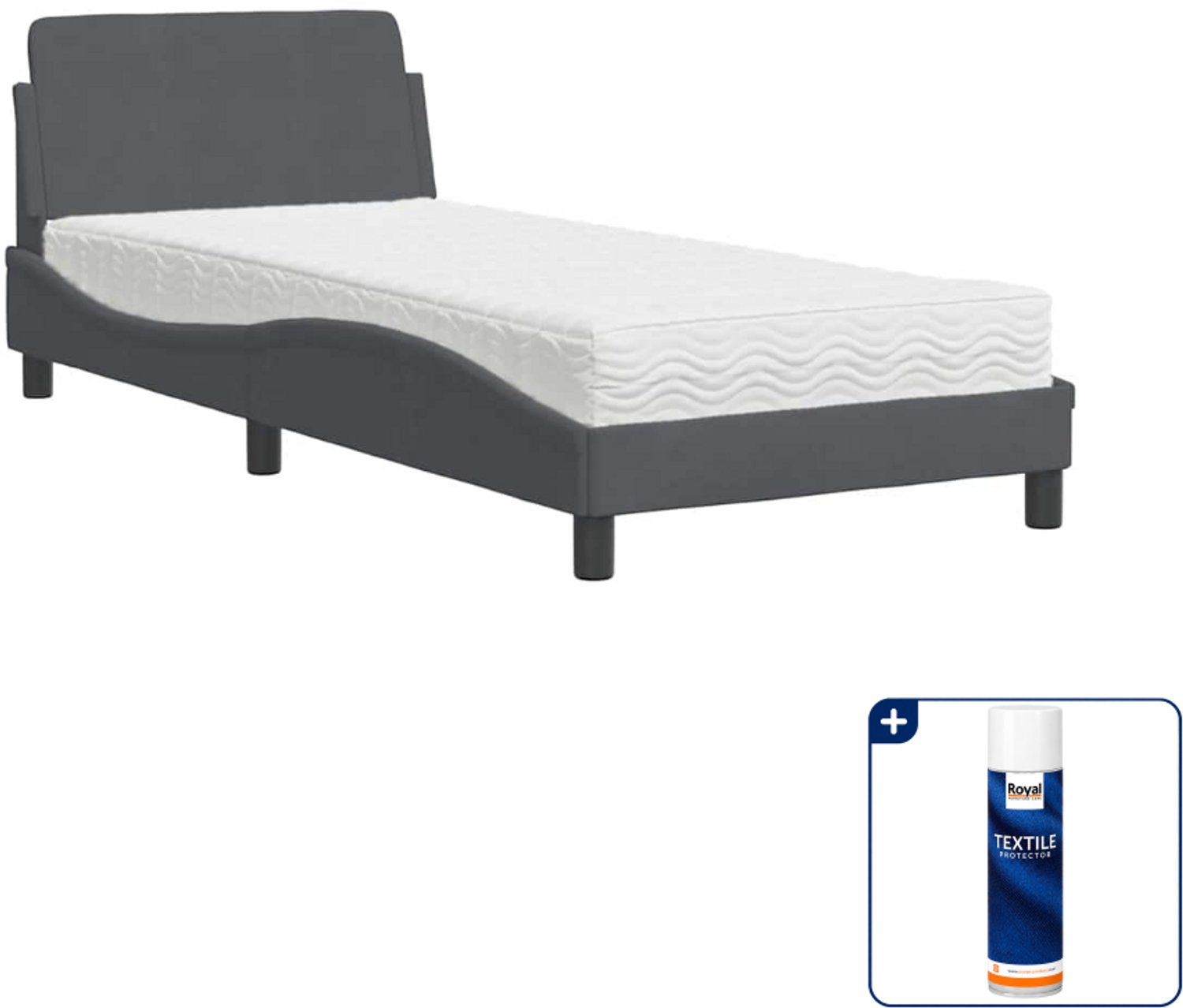 vidaXL bed Dover met matras - 80 x 200 cm - fluweel - donkergrijs - Inclusief textielbeschermer 500 ml