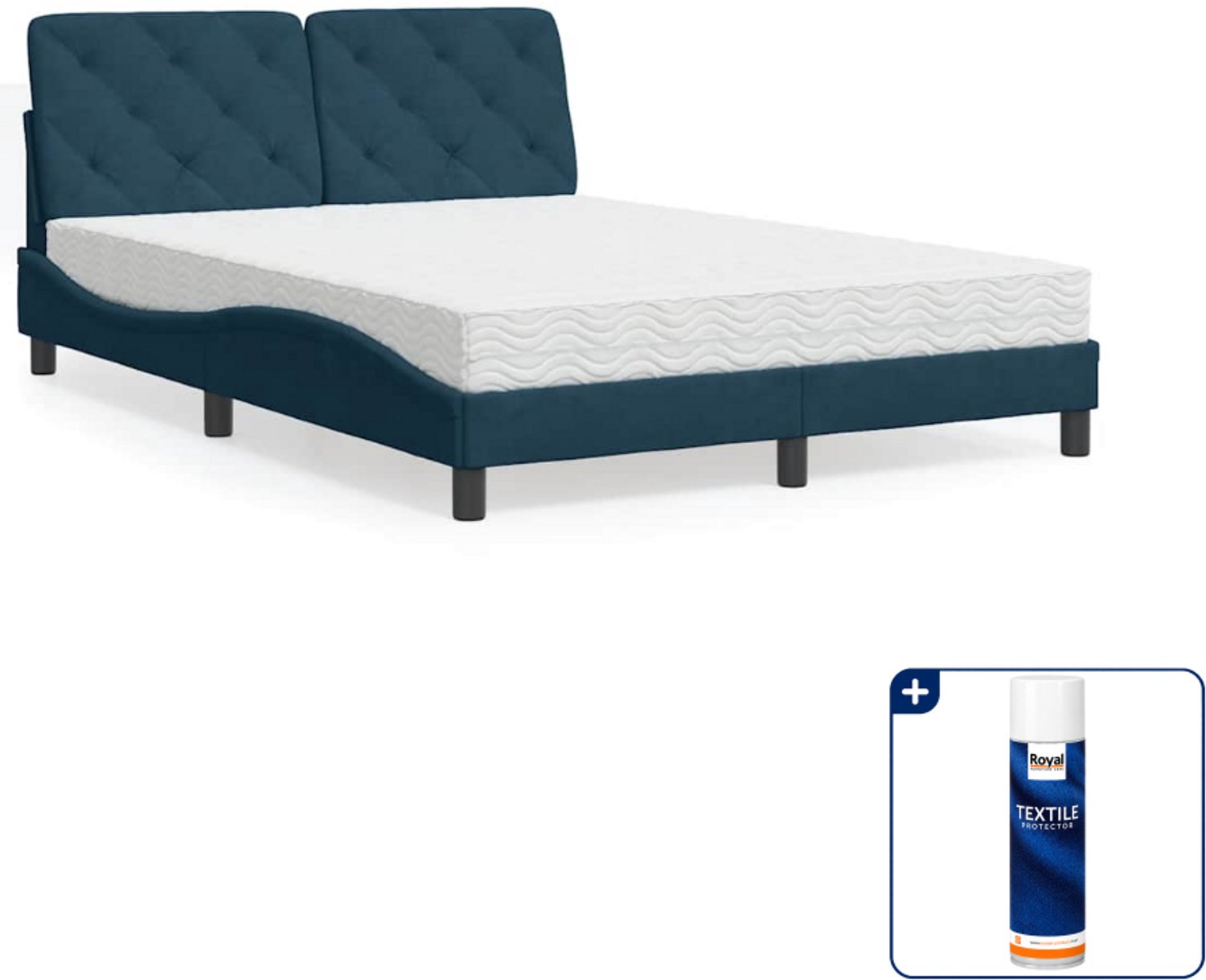 vidaXL Piran bed met matras - 120 x 200 cm - fluweel - blauw - Inclusief textielbeschermer 500 ml