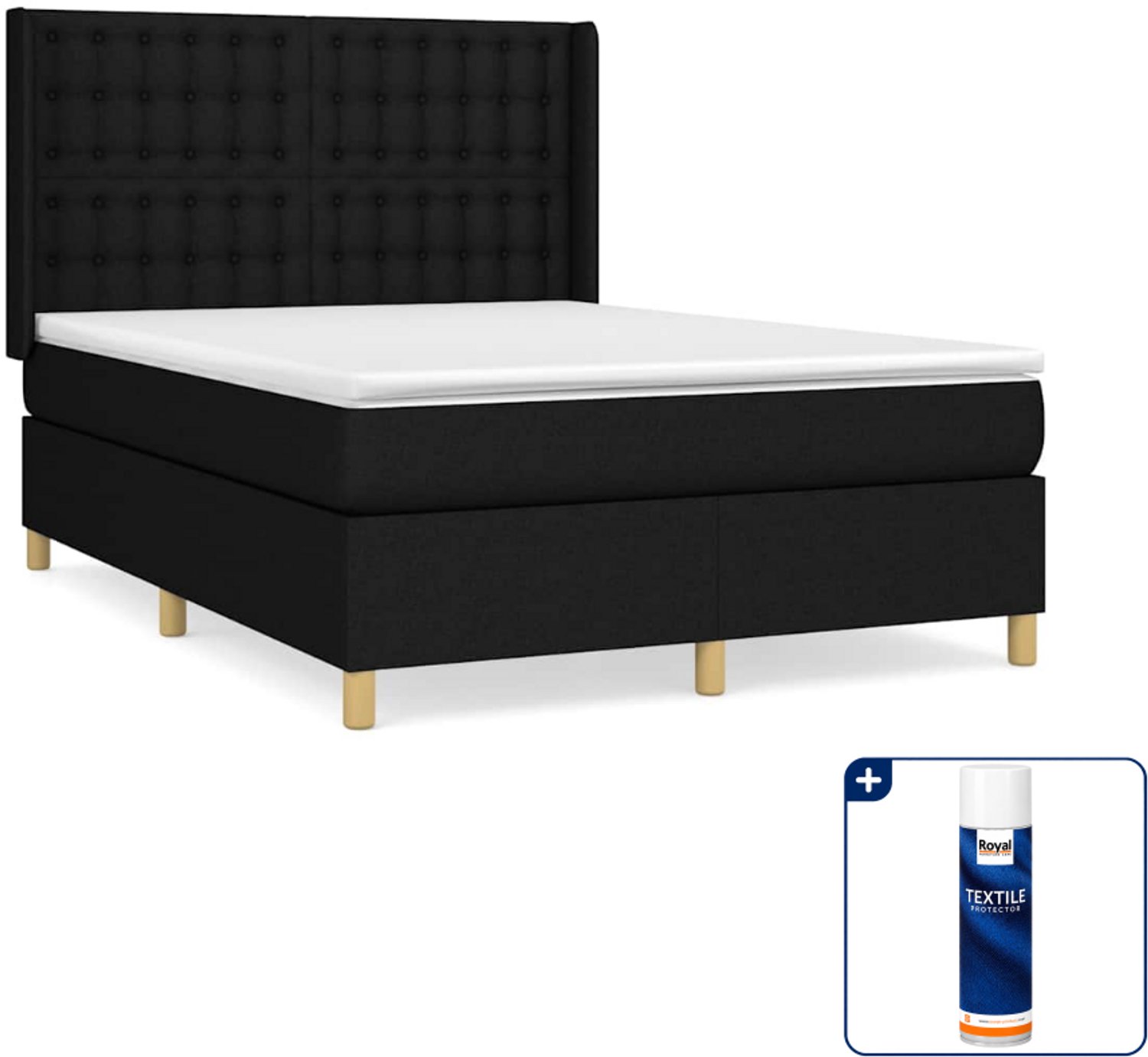 vidaXL Boxspring - Small double - 140 x 200 cm - zwart - Inclusief textielbeschermer 500 ml
