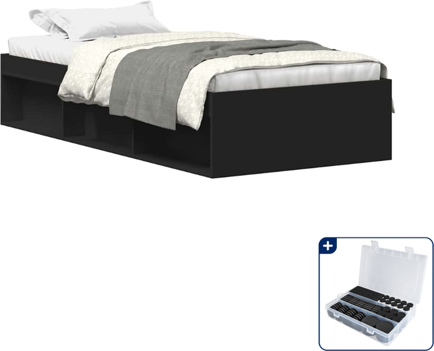 vidaXL bedframe - 90 x 200 cm - zwart - Inclusief antikrasvilt 177-delig