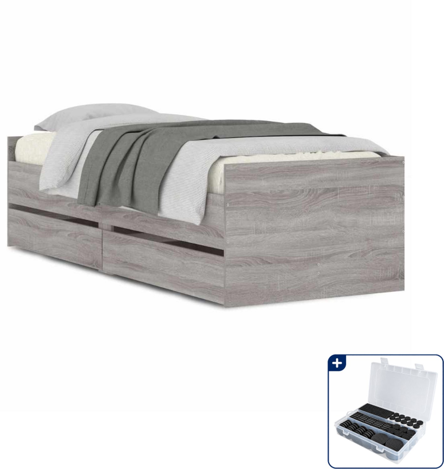 vidaXL bedframe met lades - 90 x 190 cm - grijs sonoma eiken - Inclusief antikrasvilt 177-delig