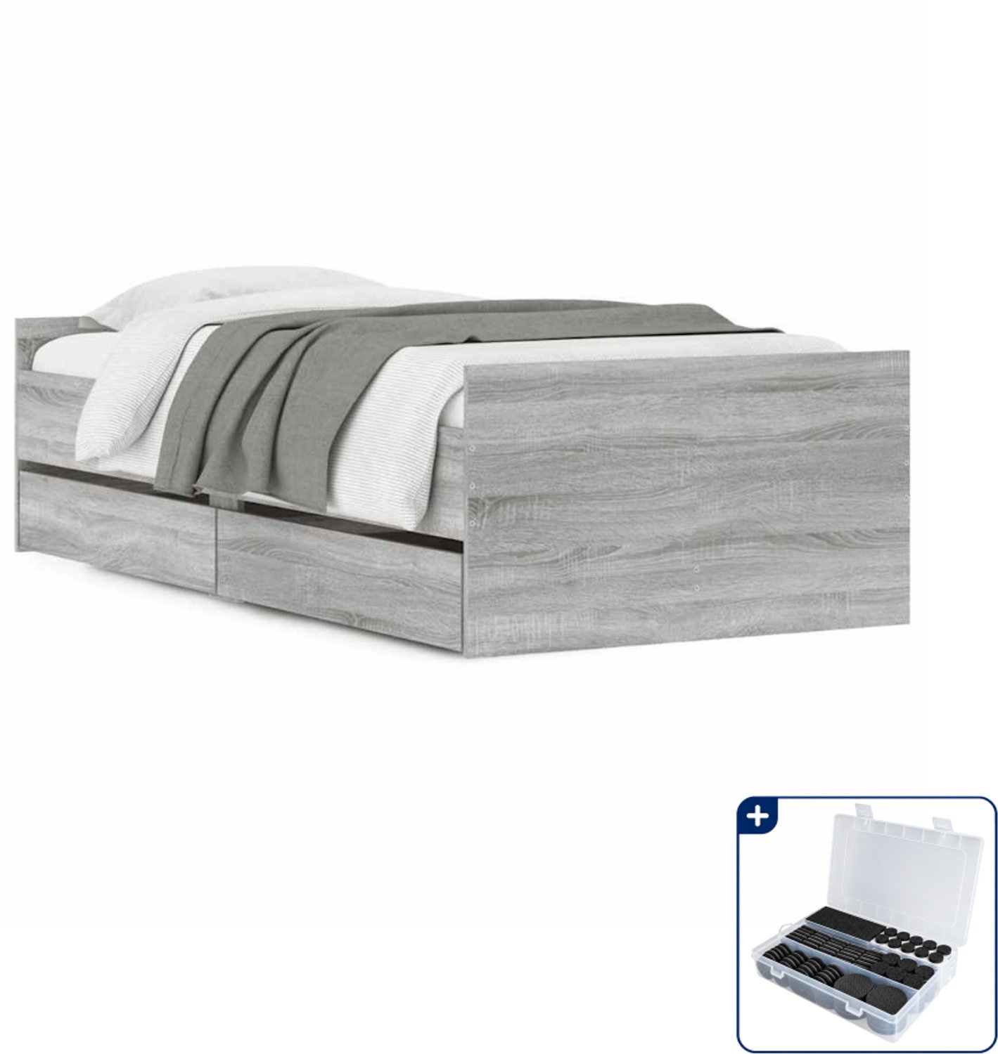 vidaXL bedframe met lades - 100 x 200 cm - grijs sonoma eikenkleurig - Inclusief antikrasvilt 177-delig Bruin